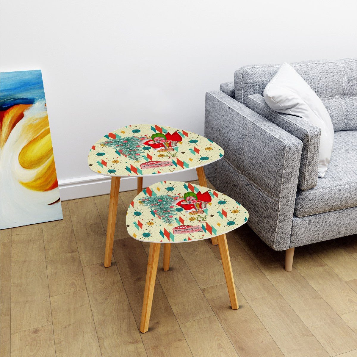Kate McEnroe New York Retro Vintage 50s Kitsch Holiday Nesting End Tables, Iconic Franciscan Starburst, MCM Christmas Card Art Coffee Table KMNY01Nesting TableskFbsAvHTcu