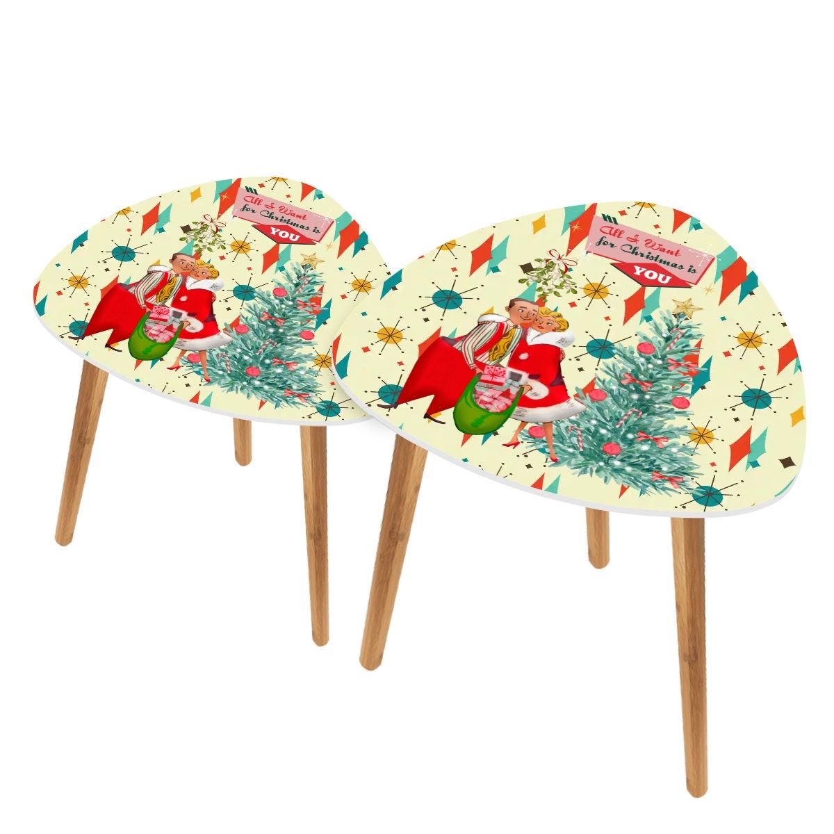 Kate McEnroe New York Retro Vintage 50s Kitsch Holiday Nesting End Tables, Iconic Franciscan Starburst, MCM Christmas Card Art Coffee Table KMNY01Nesting TablesnxORcqojCDzYH