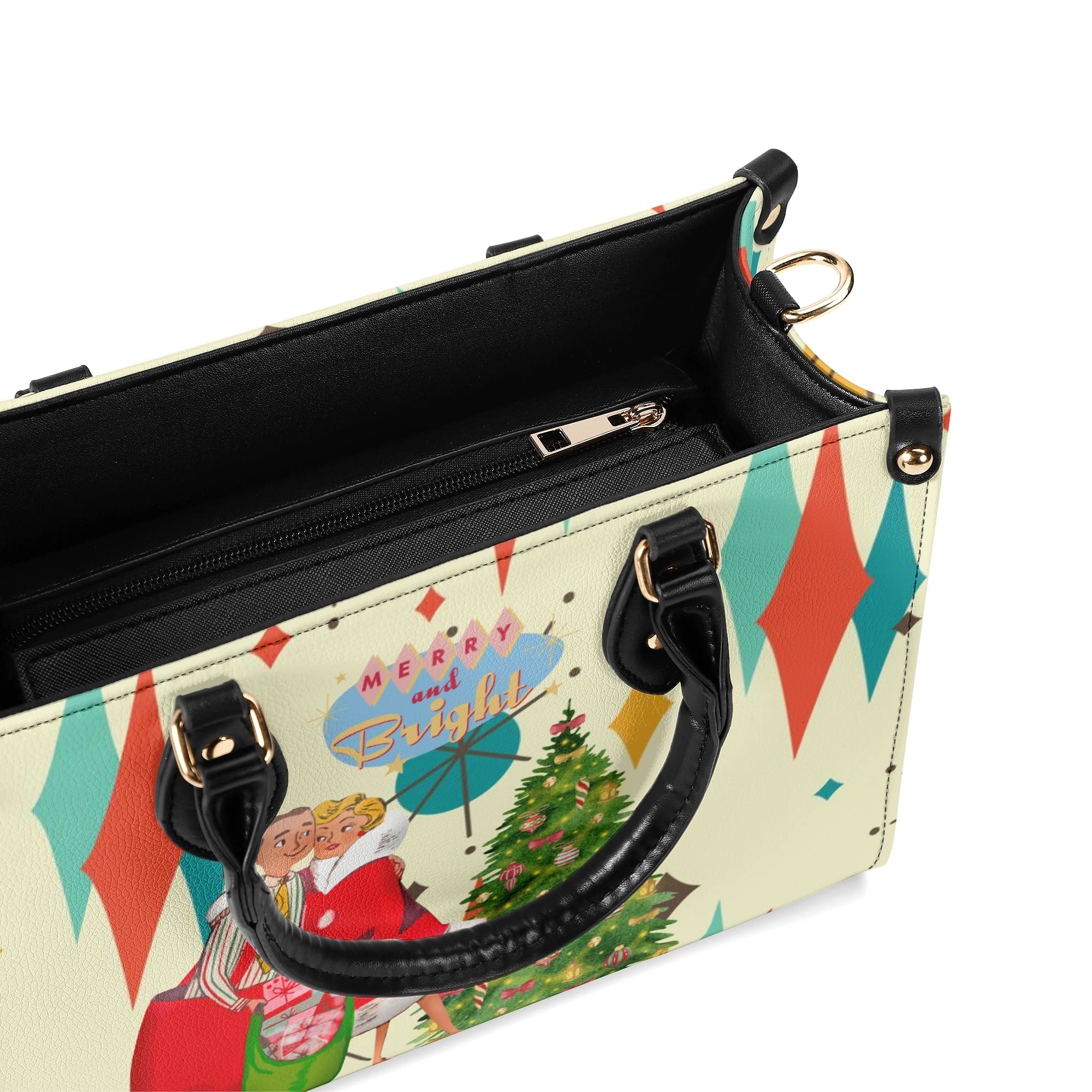 Kate McEnroe New York Retro Vintage 50s Kitsch Holiday Satchel, Franciscan Starburst , Mid Century Modern Christmas Card Art HandbagHandbagsWQEPRM8W - 1