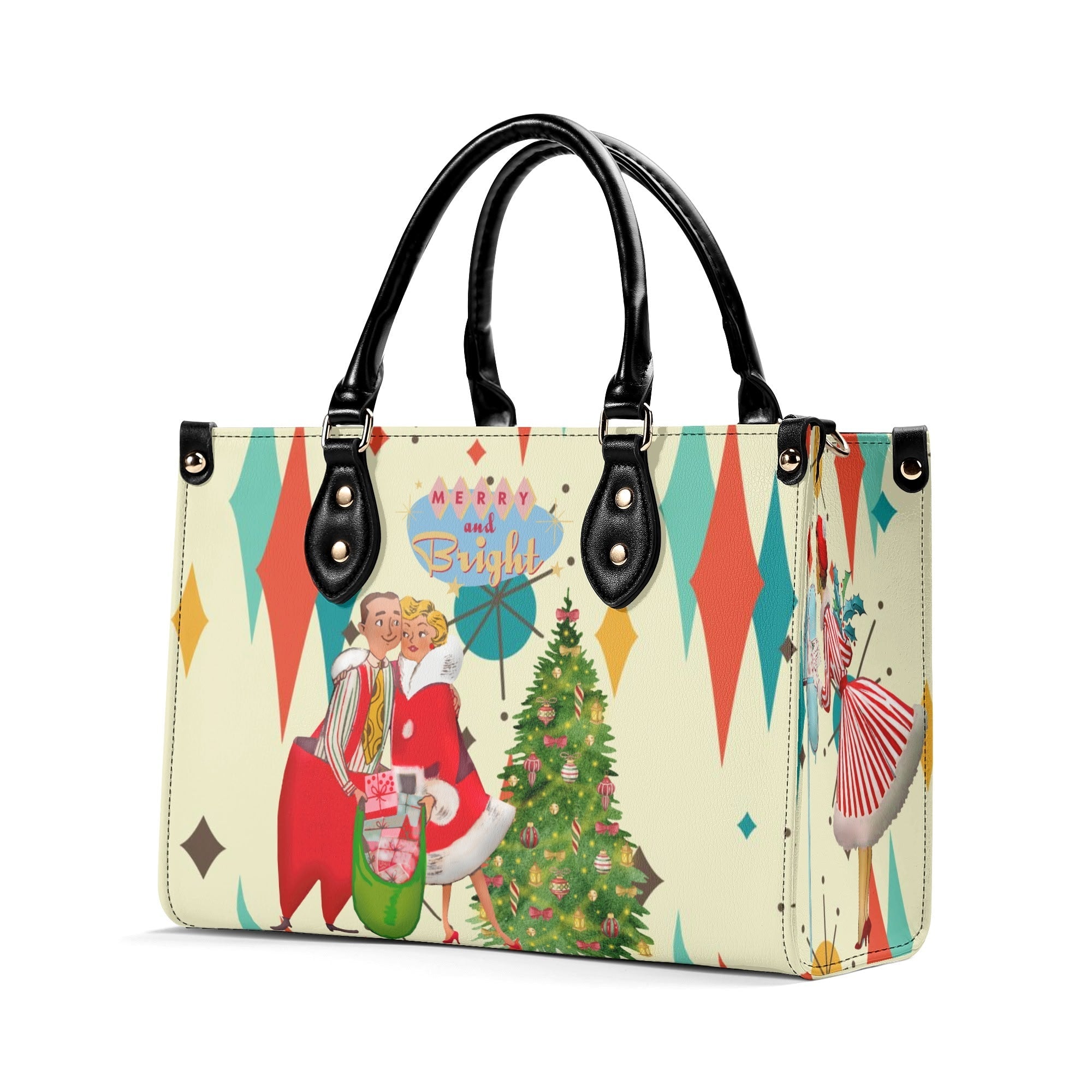 Kate McEnroe New York Retro Vintage 50s Kitsch Holiday Satchel, Franciscan Starburst , Mid Century Modern Christmas Card Art HandbagHandbagsWQEPRM8W - 1
