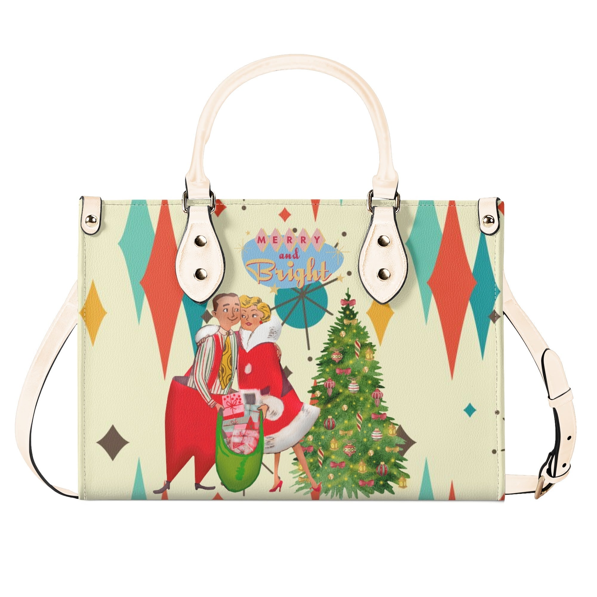 Kate McEnroe New York Retro Vintage 50s Kitsch Holiday Satchel, Franciscan Starburst , Mid Century Modern Christmas Card Art HandbagHandbagsWQEPRM8W - 1