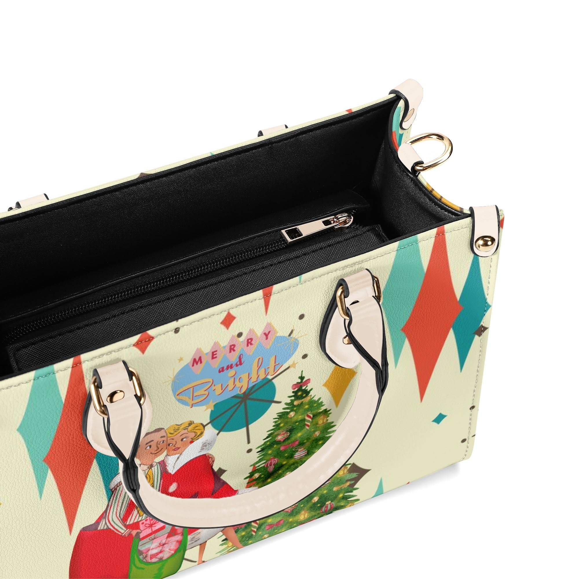 Kate McEnroe New York Retro Vintage 50s Kitsch Holiday Satchel, Franciscan Starburst , Mid Century Modern Christmas Card Art HandbagHandbagsWQEPRM8W - 1