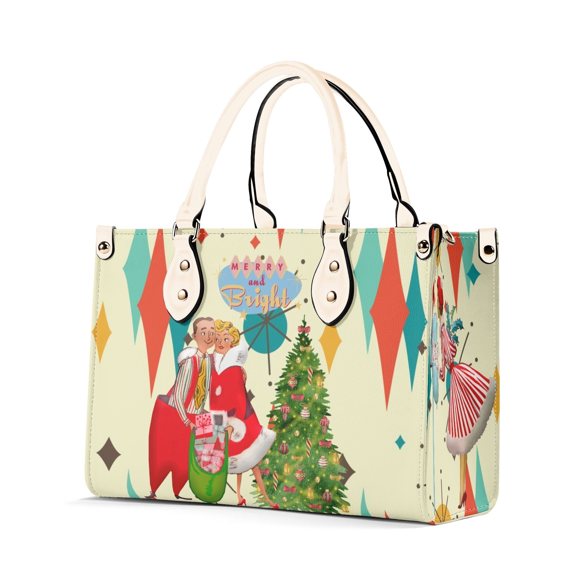Kate McEnroe New York Retro Vintage 50s Kitsch Holiday Satchel, Franciscan Starburst , Mid Century Modern Christmas Card Art HandbagHandbagsWQEPRM8W - 1