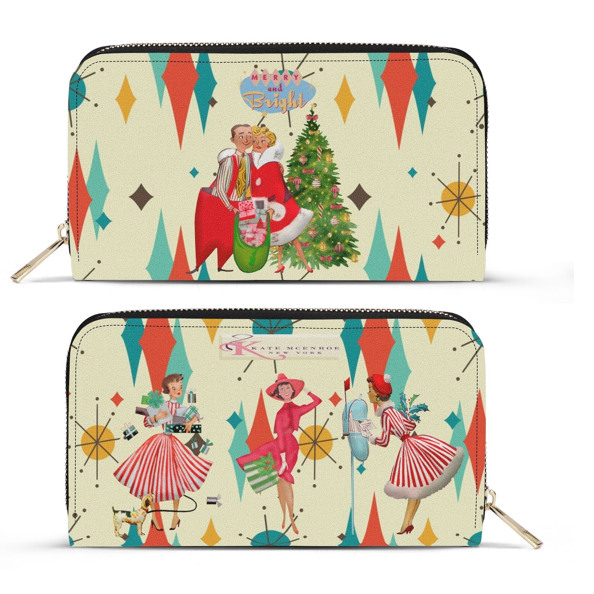 Kate McEnroe New York Retro Vintage 50s Kitsch Holiday Wallet, Franciscan Starburst, Mid Century Modern Christmas Card Art Leather ClutchWalletsN7MZD5RW - 1
