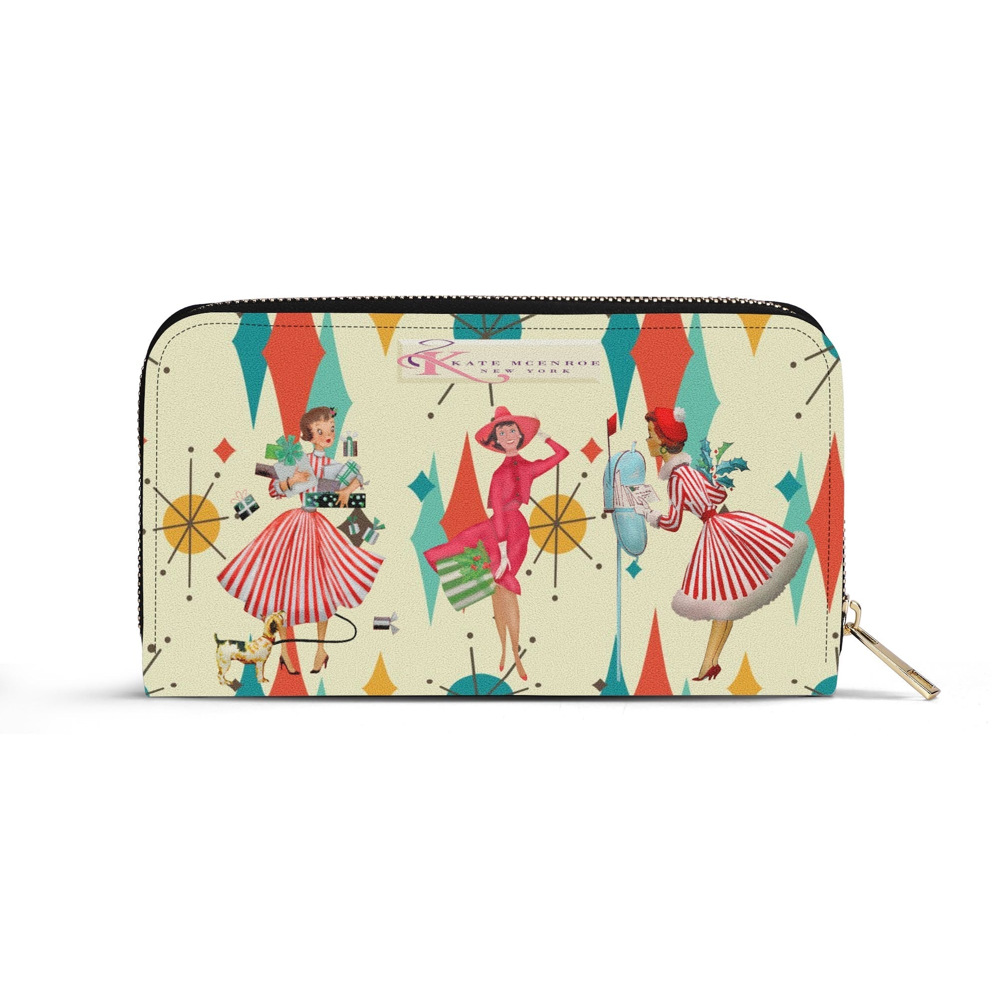 Kate McEnroe New York Retro Vintage 50s Kitsch Holiday Wallet, Franciscan Starburst, Mid Century Modern Christmas Card Art Leather ClutchWalletsN7MZD5RW - 1