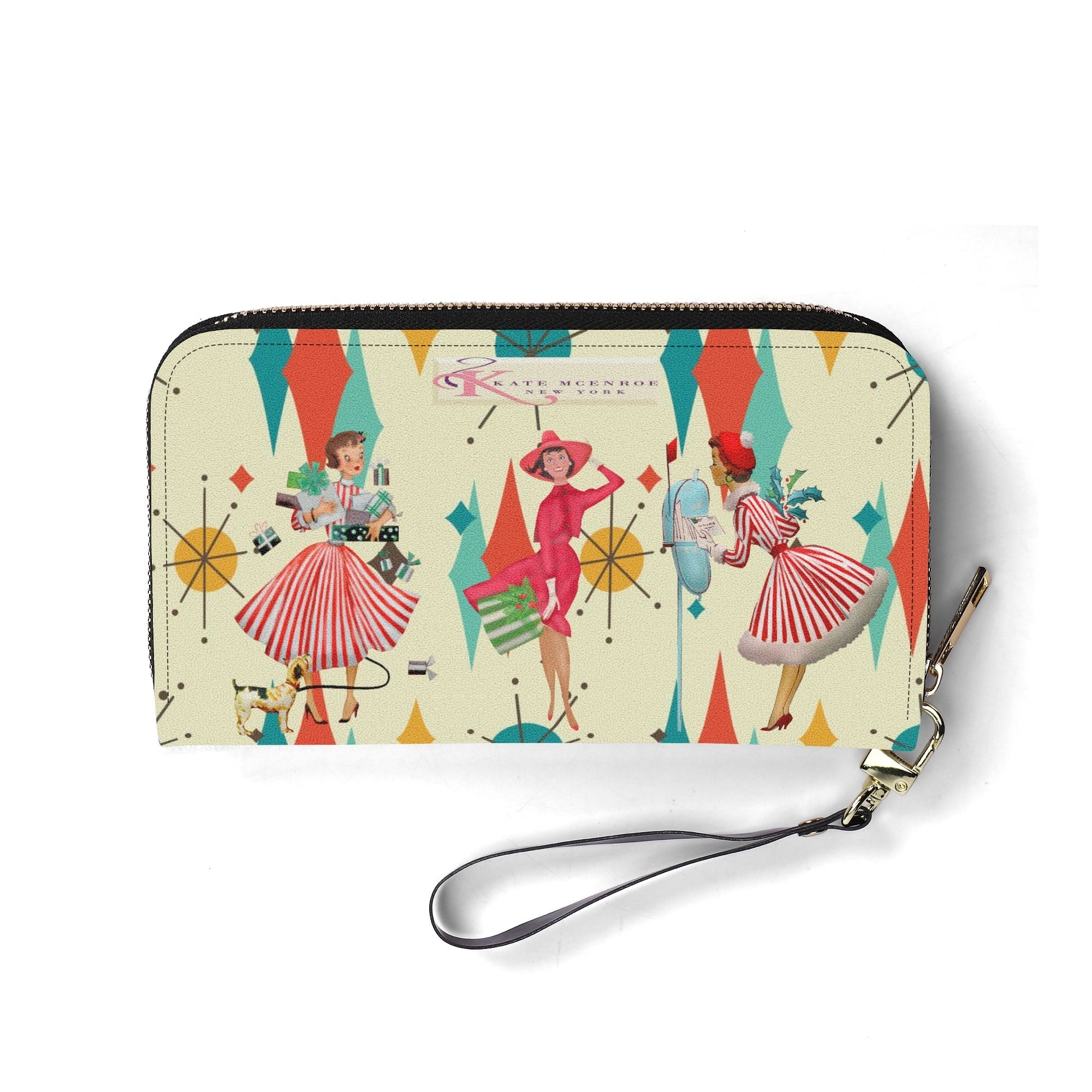 Kate McEnroe New York Retro Vintage 50s Kitsch Holiday Wallet, Franciscan Starburst, Mid Century Modern Christmas Card Art Leather ClutchWalletsN7MZD5RW - 1