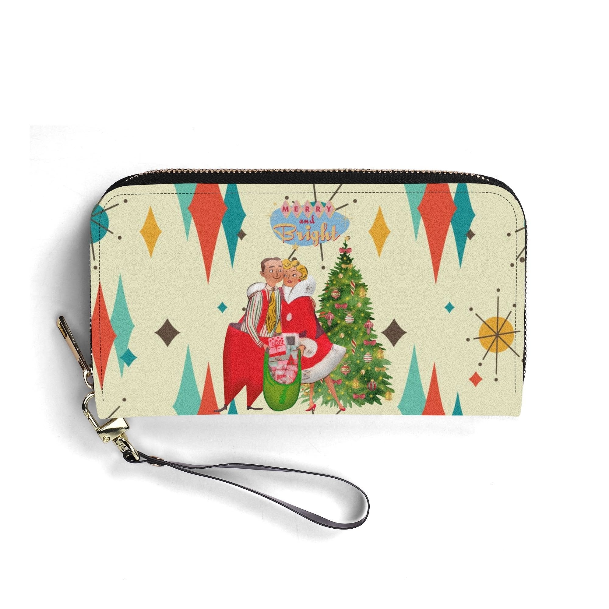 Kate McEnroe New York Retro Vintage 50s Kitsch Holiday Wallet, Franciscan Starburst, Mid Century Modern Christmas Card Art Leather ClutchWalletsN7MZD5RW - 1