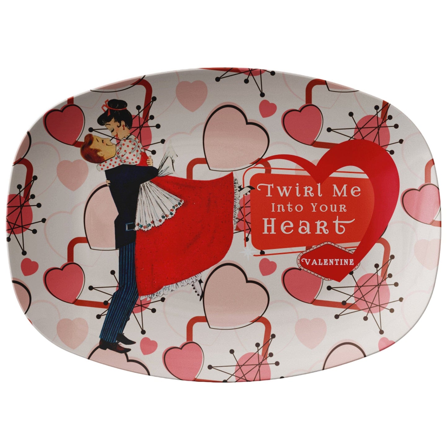 Kate McEnroe New York Retro Vintage 50s Kitsch Valentine's Card Art Platter, Mid Century Modern Atomic Starburst Hearts Serveware Serving Platters default P23-VSB-CPL-2