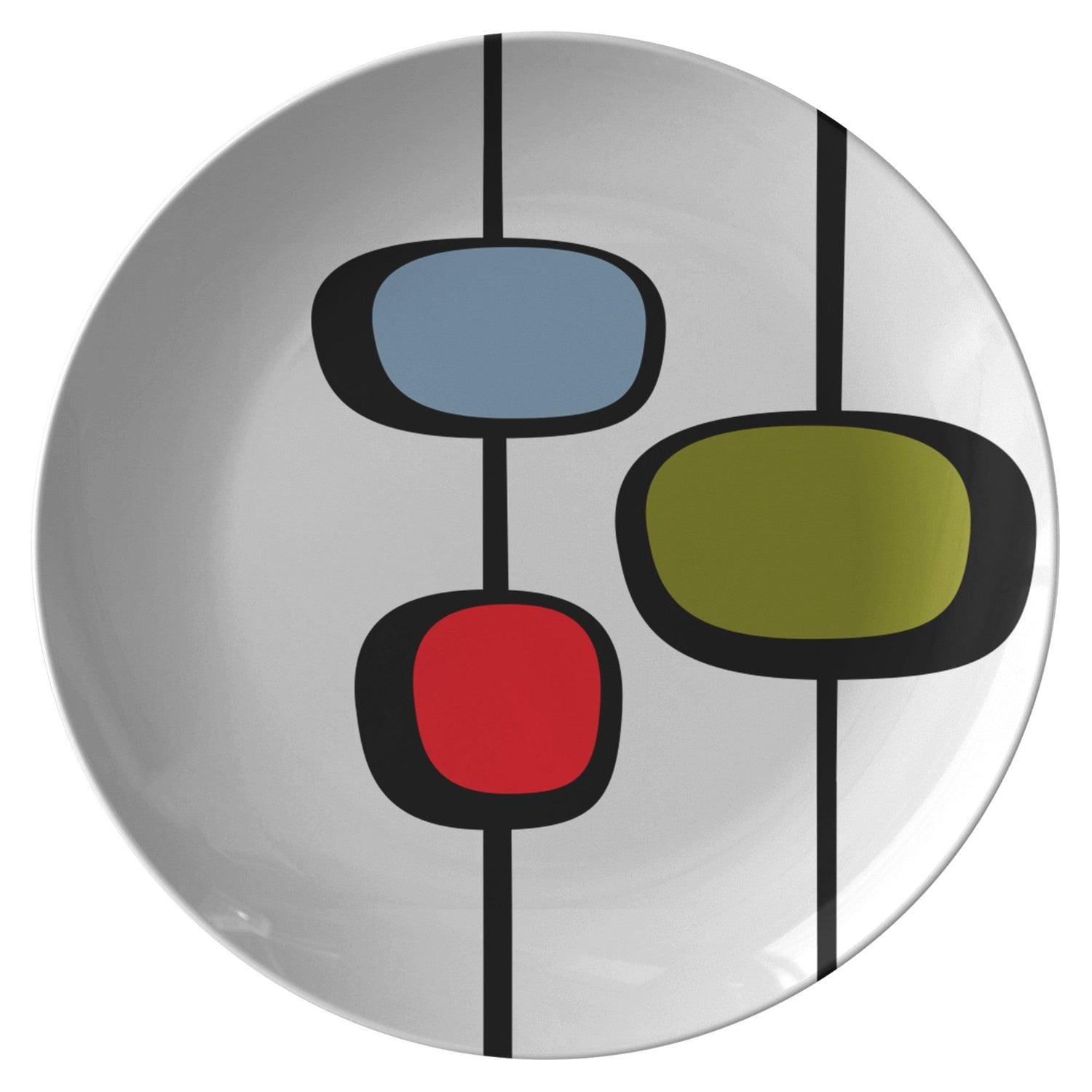 Kate McEnroe New York Retro Vintage 50s Mid Century Modern Abstract Dinner Plate in Olive Green, Red, BluePlatesP22 - MID - WHI - 34S