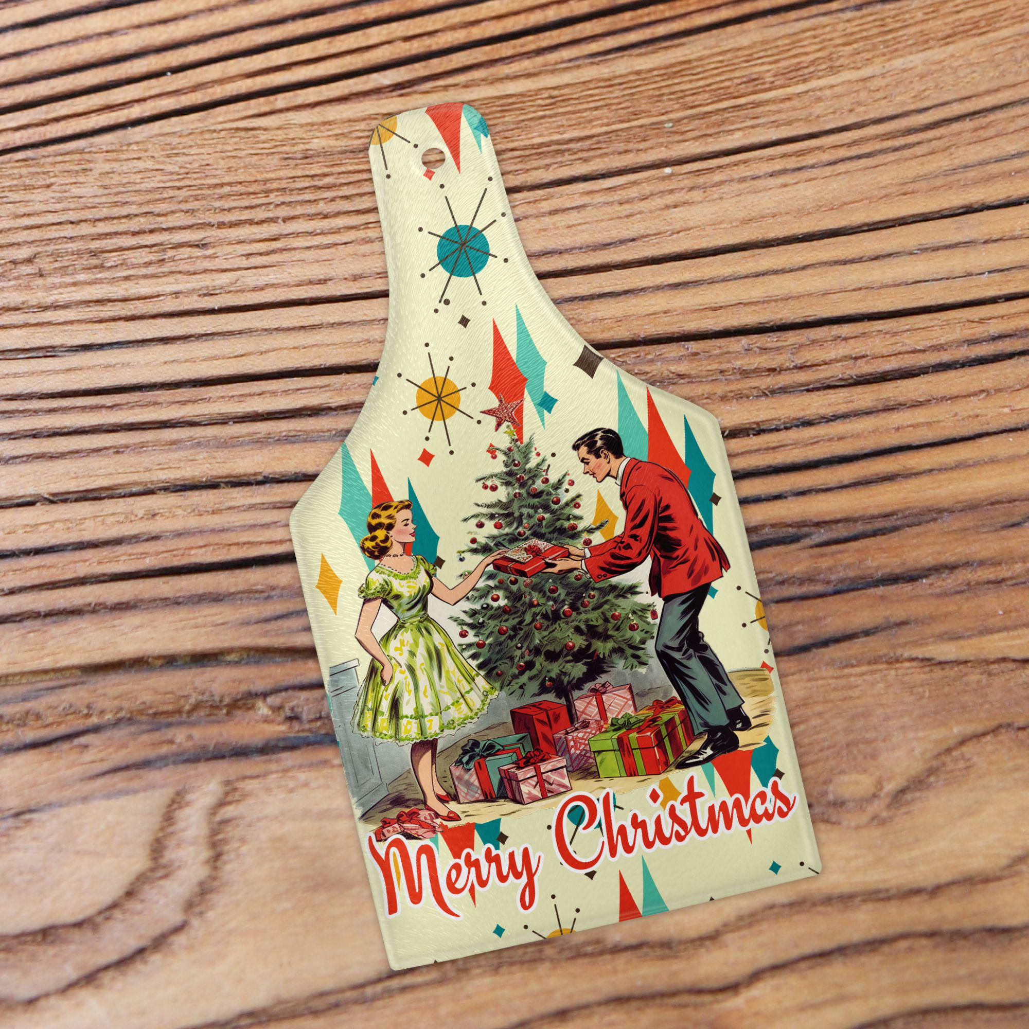 Kate McEnroe New York Retro Vintage 50s Wine Bottle Shape Glass Cutting Board, Franciscan Diamond Starburst Kitsch Christmas Card Art Holiday KitchenwareCutting BoardsPTG-VCP-MCH-3
