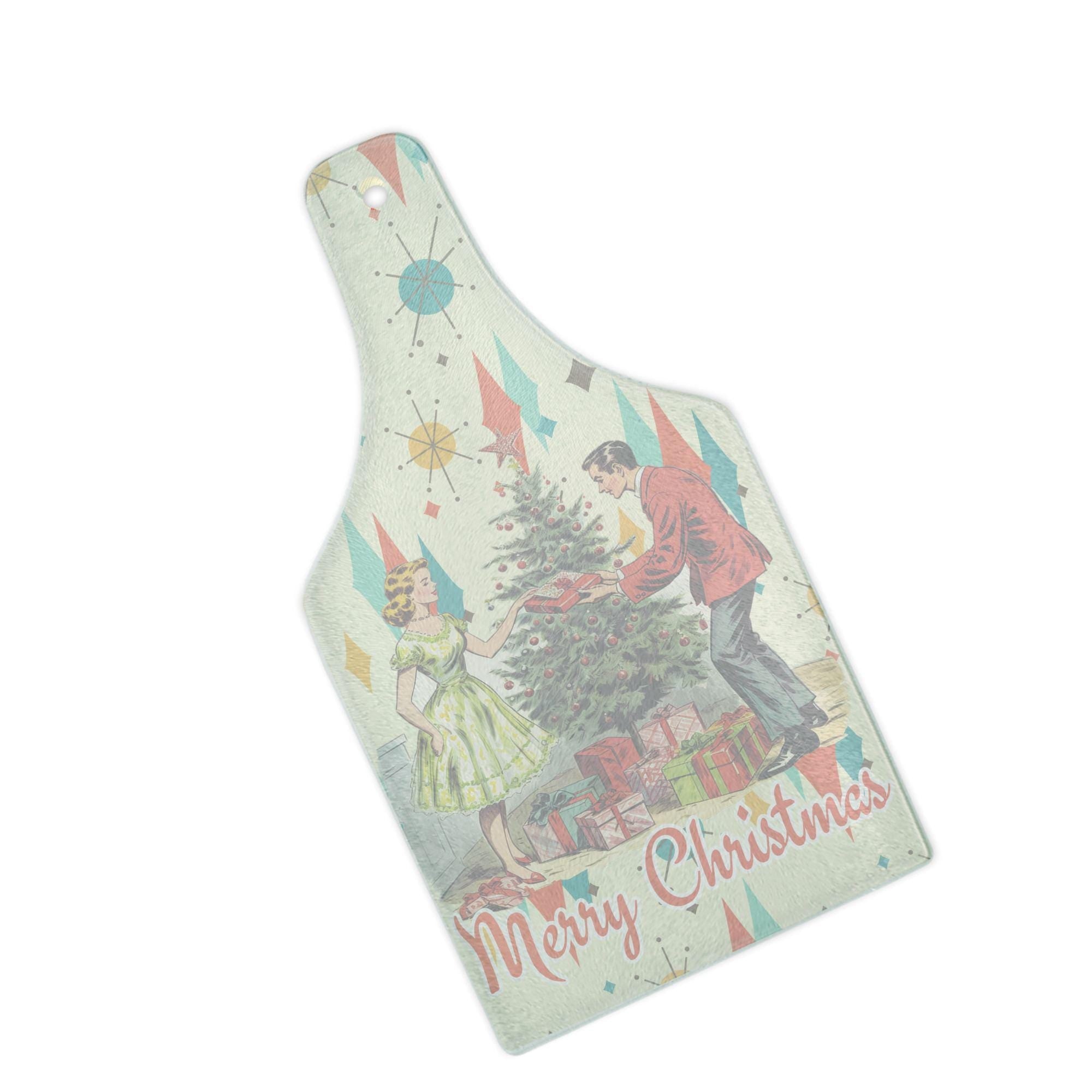 Kate McEnroe New York Retro Vintage 50s Wine Bottle Shape Glass Cutting Board, Franciscan Diamond Starburst Kitsch Christmas Card Art Holiday KitchenwareCutting BoardsPTG-VCP-MCH-3
