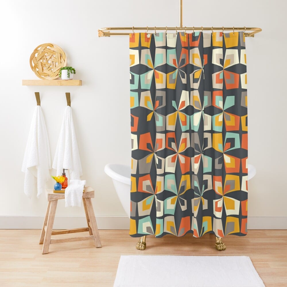 Kate McEnroe New York Retro Vintage 60s Abstract Floral Shower Curtains, Mid Century Modern Geometric Bath Decor Shower Curtains 71&quot; × 74&quot; 24002520100435414875
