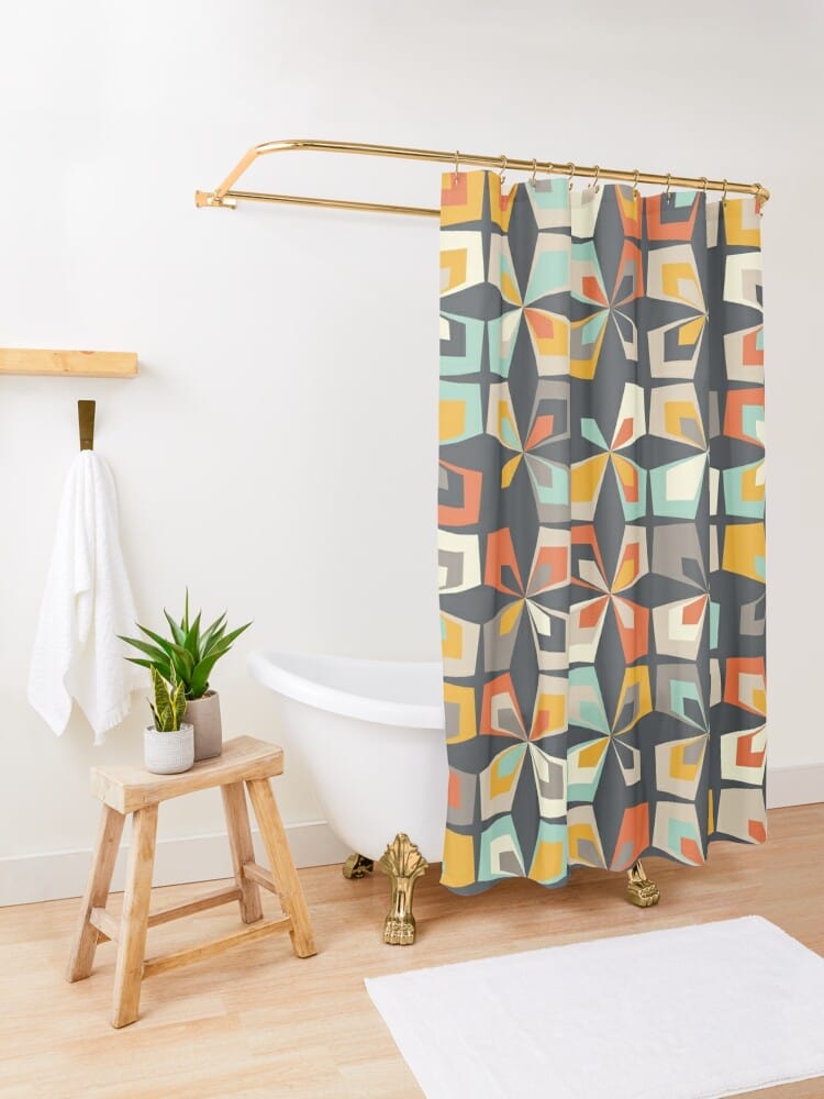Kate McEnroe New York Retro Vintage 60s Abstract Floral Shower Curtains, Mid Century Modern Geometric Bath Decor Shower Curtains 71&quot; × 74&quot; 24002520100435414875