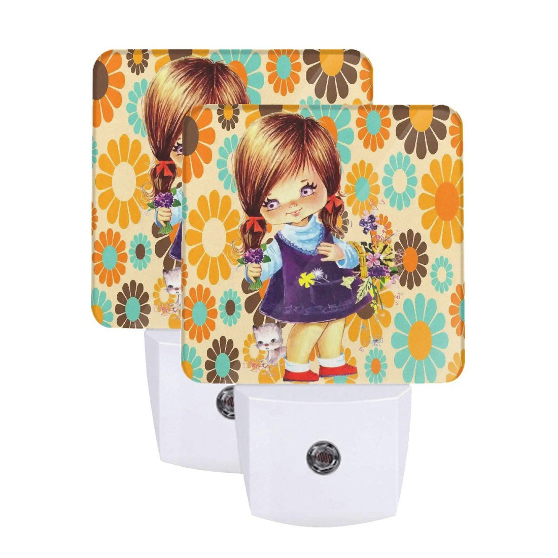 Kate McEnroe New York Retro Vintage 70s Big Eyed Girl Flower Power LED Night Light Set of 2Night Lights1f84sdnOCH