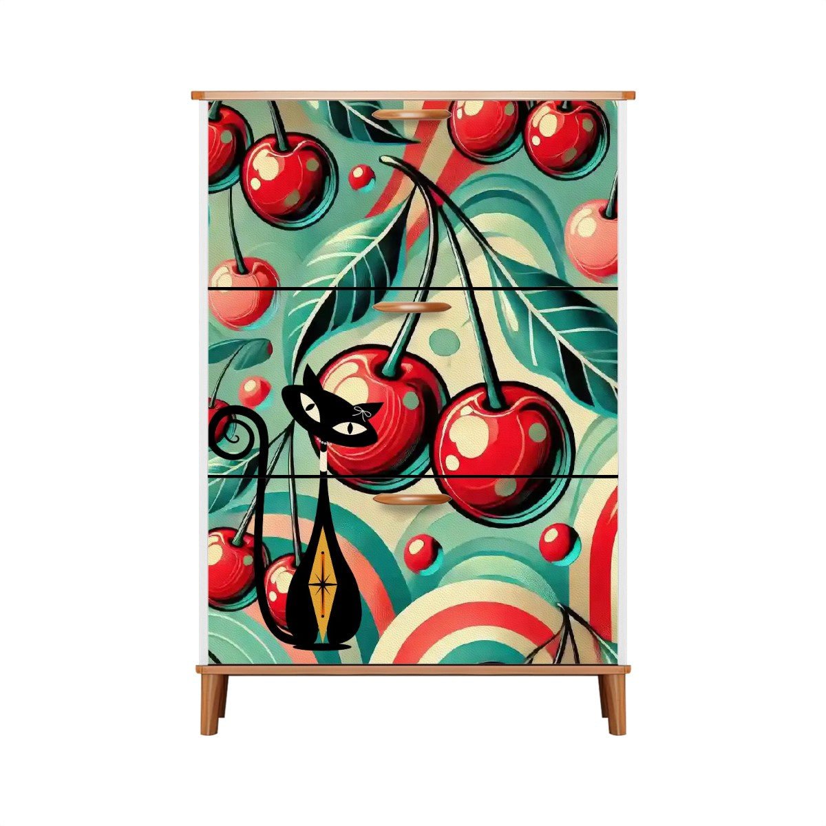 Kate McEnroe New York Retro Vintage Atomic Cat Cherry Kitsch Shoe Cabinet, Mid Century Modern Storage AccentShoe StorageFqhlgGTpsu