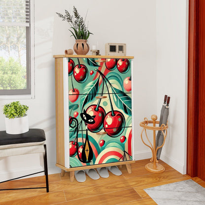 Kate McEnroe New York Retro Vintage Atomic Cat Cherry Kitsch Shoe Cabinet, Mid Century Modern Storage AccentShoe StorageFqhlgGTpsu