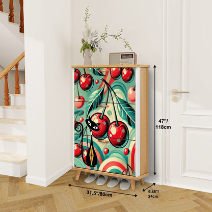 Kate McEnroe New York Retro Vintage Atomic Cat Cherry Kitsch Shoe Cabinet, Mid Century Modern Storage AccentShoe StorageFqhlgGTpsu