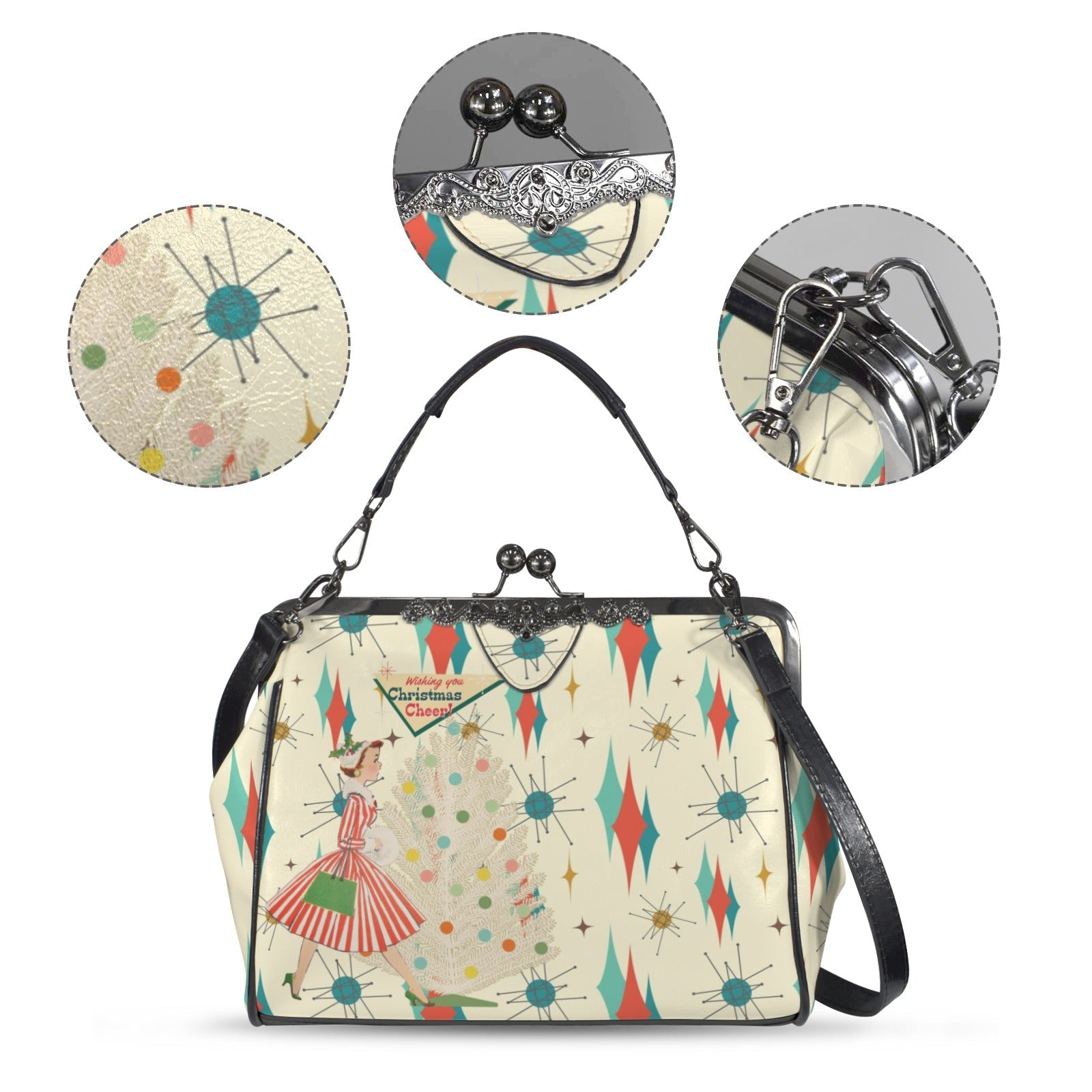 Kate McEnroe New York Retro Vintage Christmas Cheer Mid Century Starburst Kisslock PurseCrossbody BagsD3266992