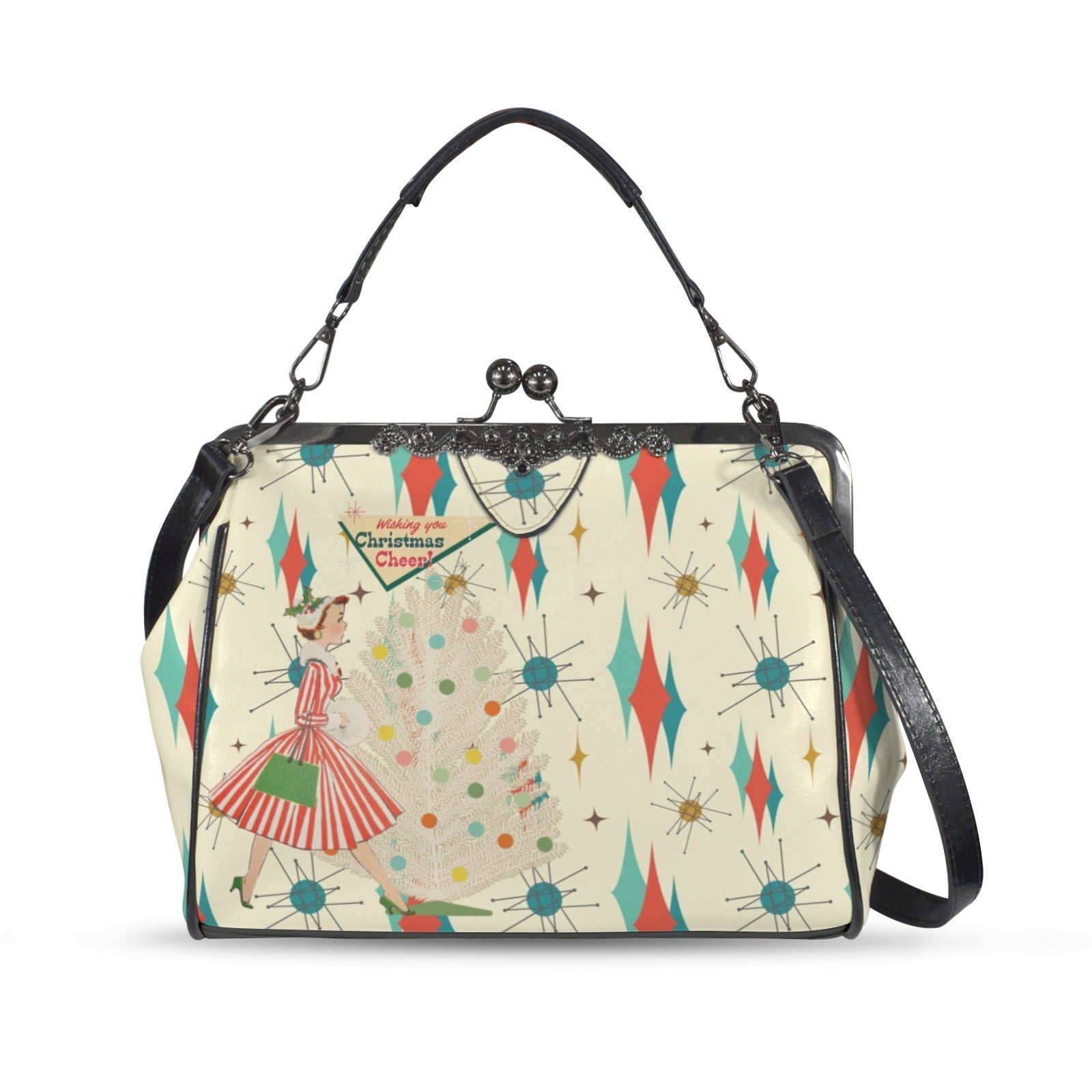 Kate McEnroe New York Retro Vintage Christmas Cheer Mid Century Starburst Kisslock PurseCrossbody BagsD3266992
