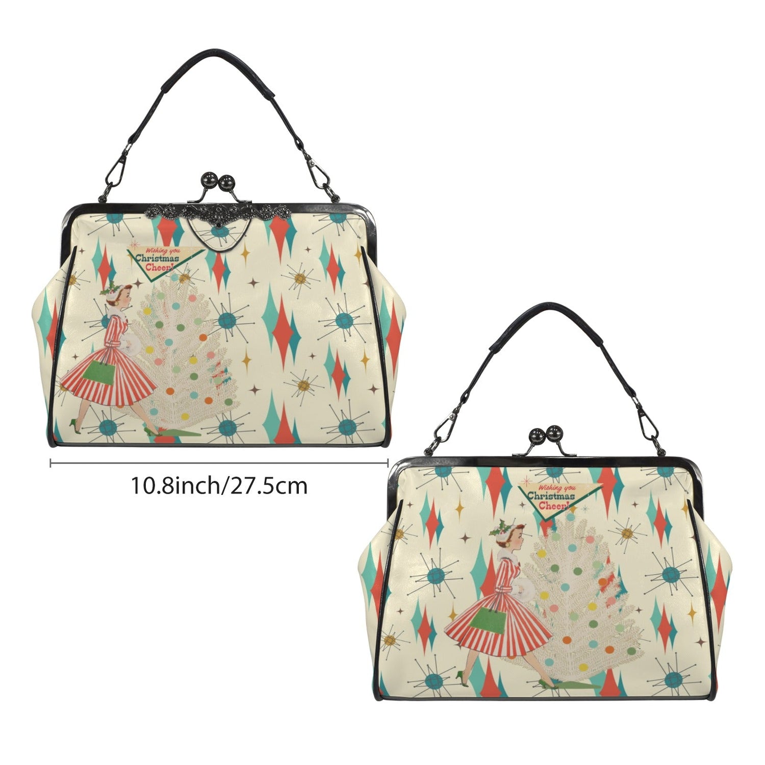 Kate McEnroe New York Retro Vintage Christmas Cheer Mid Century Starburst Kisslock PurseCrossbody BagsD3266992