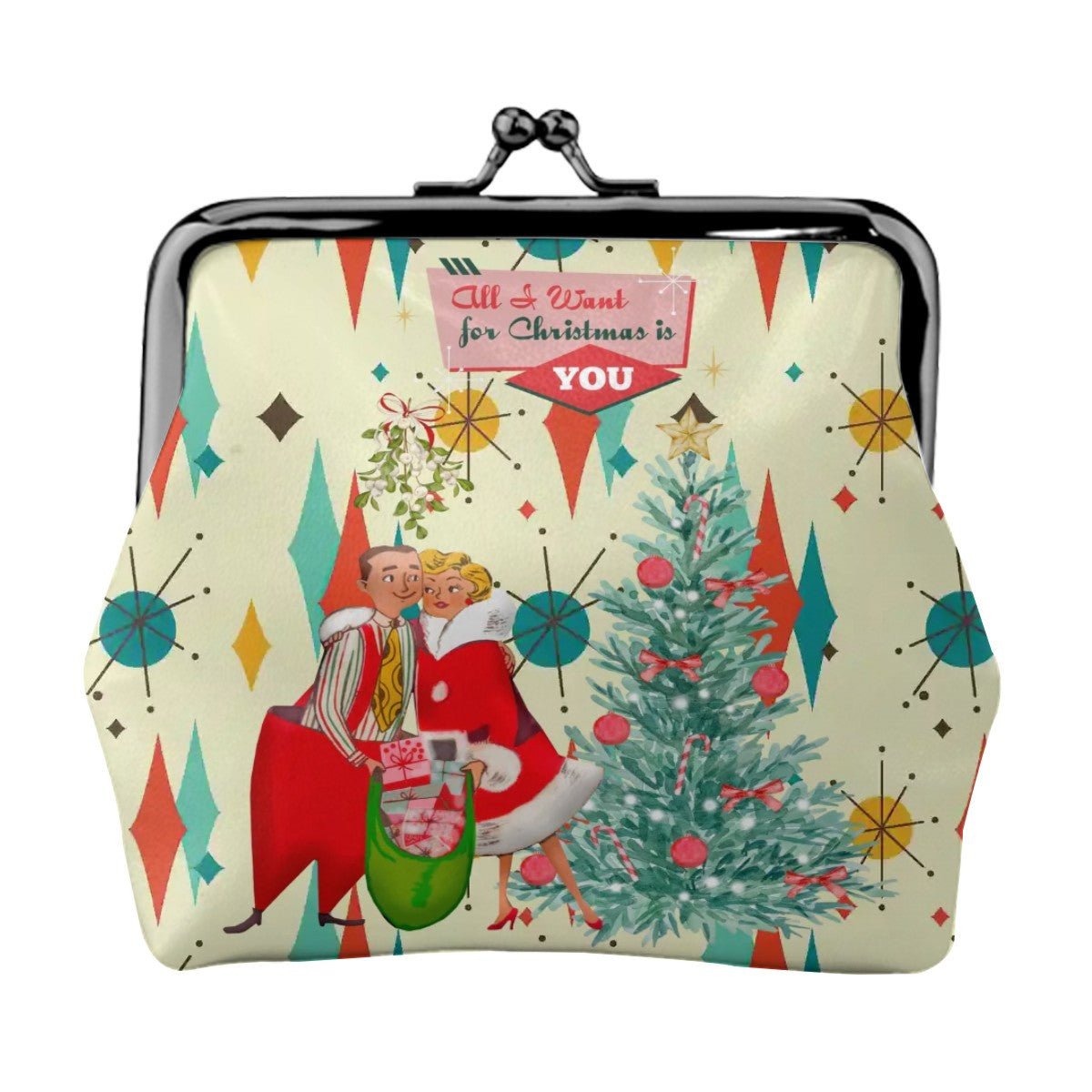 Kate McEnroe New York Retro Vintage Christmas Kisslock Coin Purse, Mid Century Modern Franciscan Starburst Holiday WalletCoin PursesijaTaUQntp