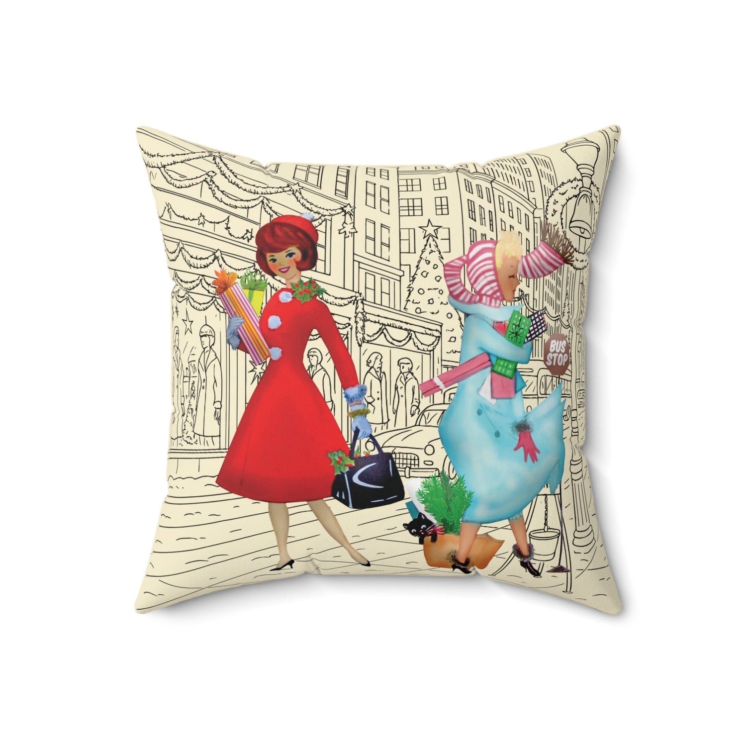 Kate McEnroe New York Retro Vintage Christmas Pillow, Mid Century Modern Cityscape Kitsch AccentThrow Pillows14642134098686811130