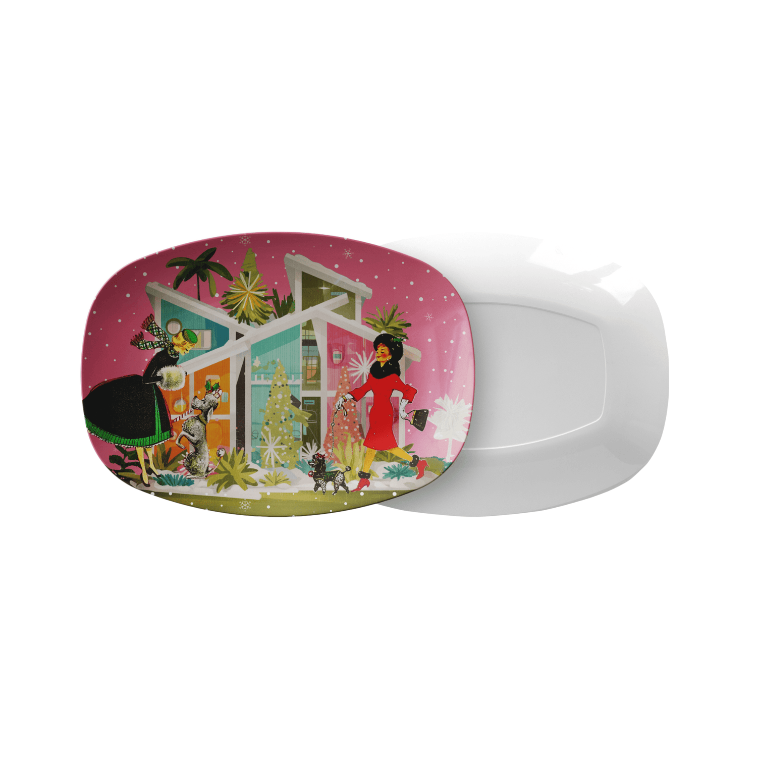 Kate McEnroe New York Retro Vintage Christmas Poodle Platter, Mid Century Modern Holiday Ladies Dishware, 50s Kitsch MCM Entertaining PlateServing Platters