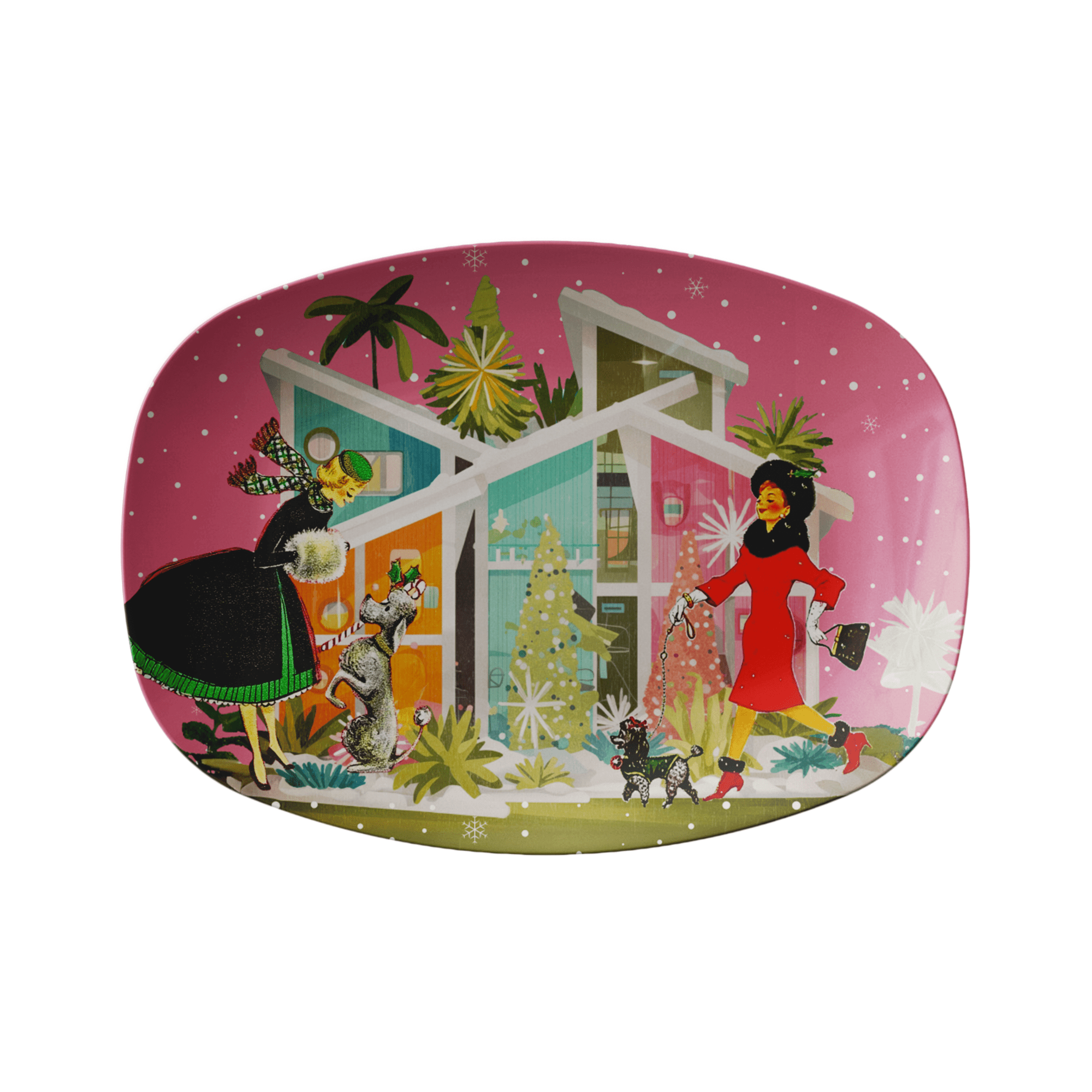 Kate McEnroe New York Retro Vintage Christmas Poodle Platter, Mid Century Modern Holiday Ladies Dishware, 50s Kitsch MCM Entertaining PlateServing Platters