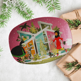 Kate McEnroe New York Retro Vintage Christmas Poodle Platter, Mid Century Modern Holiday Ladies Dishware, 50s Kitsch MCM Entertaining PlateServing Platters