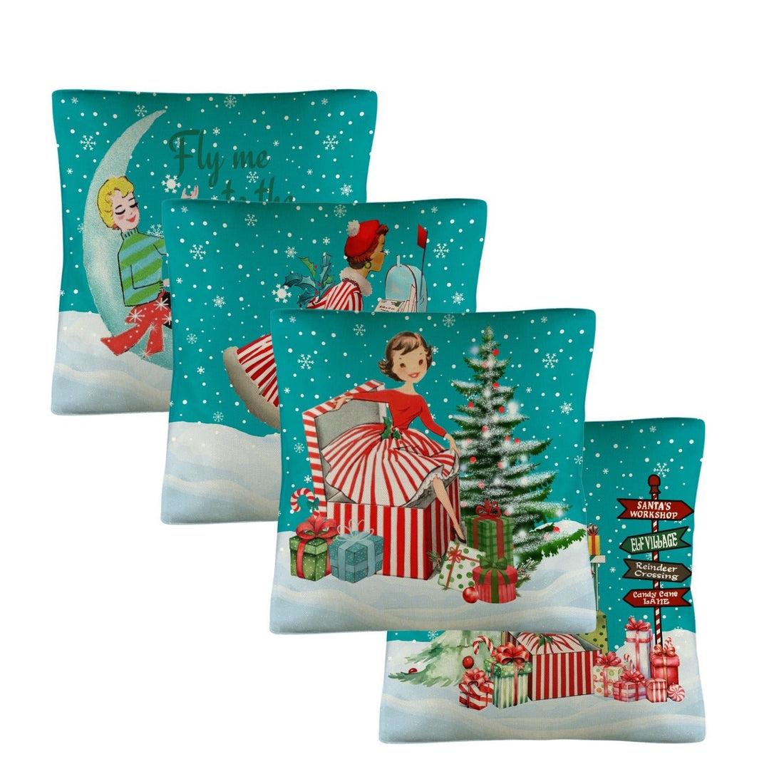 Kate McEnroe New York Retro Vintage Christmas Throw Pillow Covers Set of 4 Mid Century Modern Kitsch AccentThrow Pillow CoversD3246390