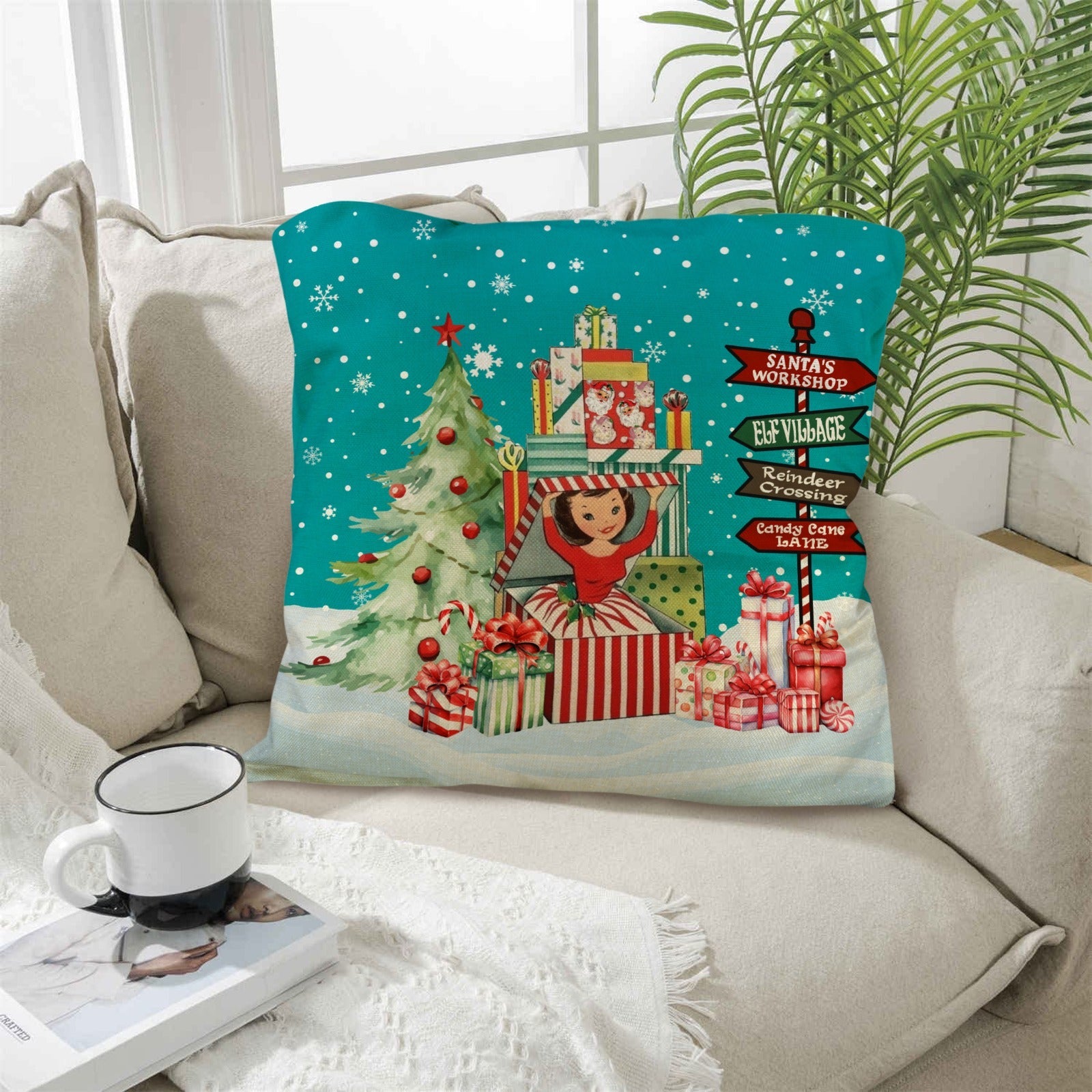 Kate McEnroe New York Retro Vintage Christmas Throw Pillow Covers Set of 4 Mid Century Modern Kitsch AccentThrow Pillow CoversD3246390