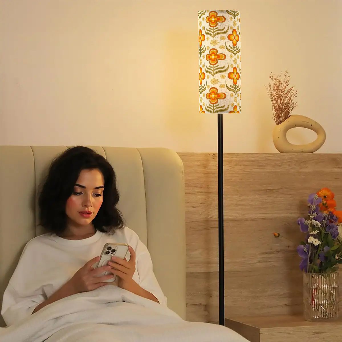 Kate McEnroe New York Retro Vintage Floral Slim Floor Lamp, Mid Century Modern 70s LightingSlim Floor LampsLkO8ez4YJZ
