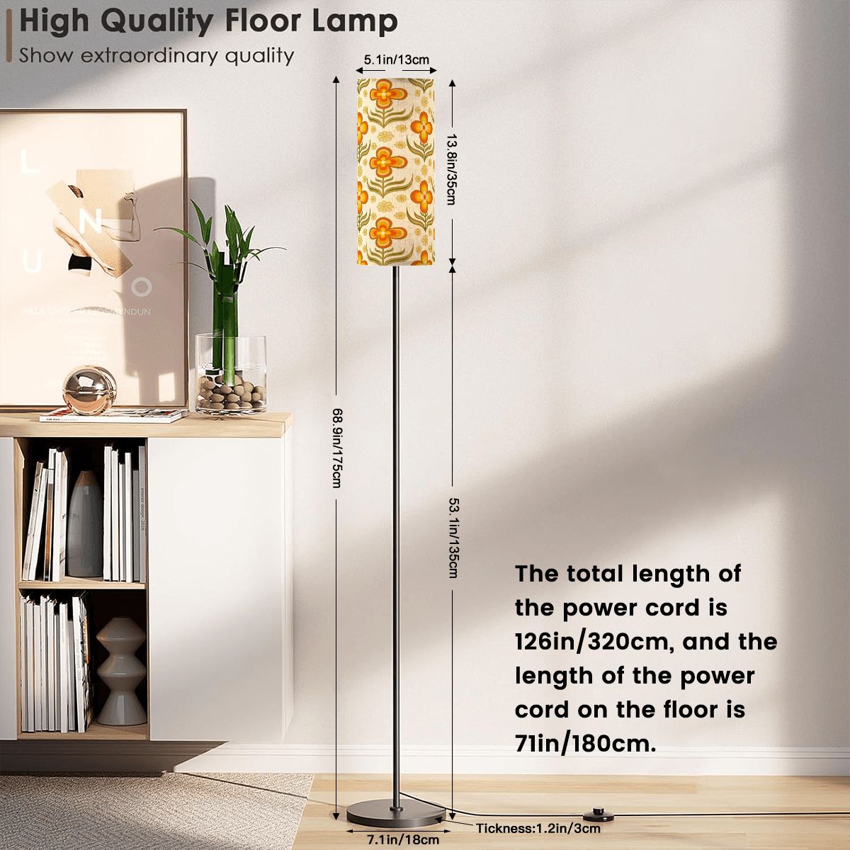 Kate McEnroe New York Retro Vintage Floral Slim Floor Lamp, Mid Century Modern 70s LightingSlim Floor LampsLkO8ez4YJZ