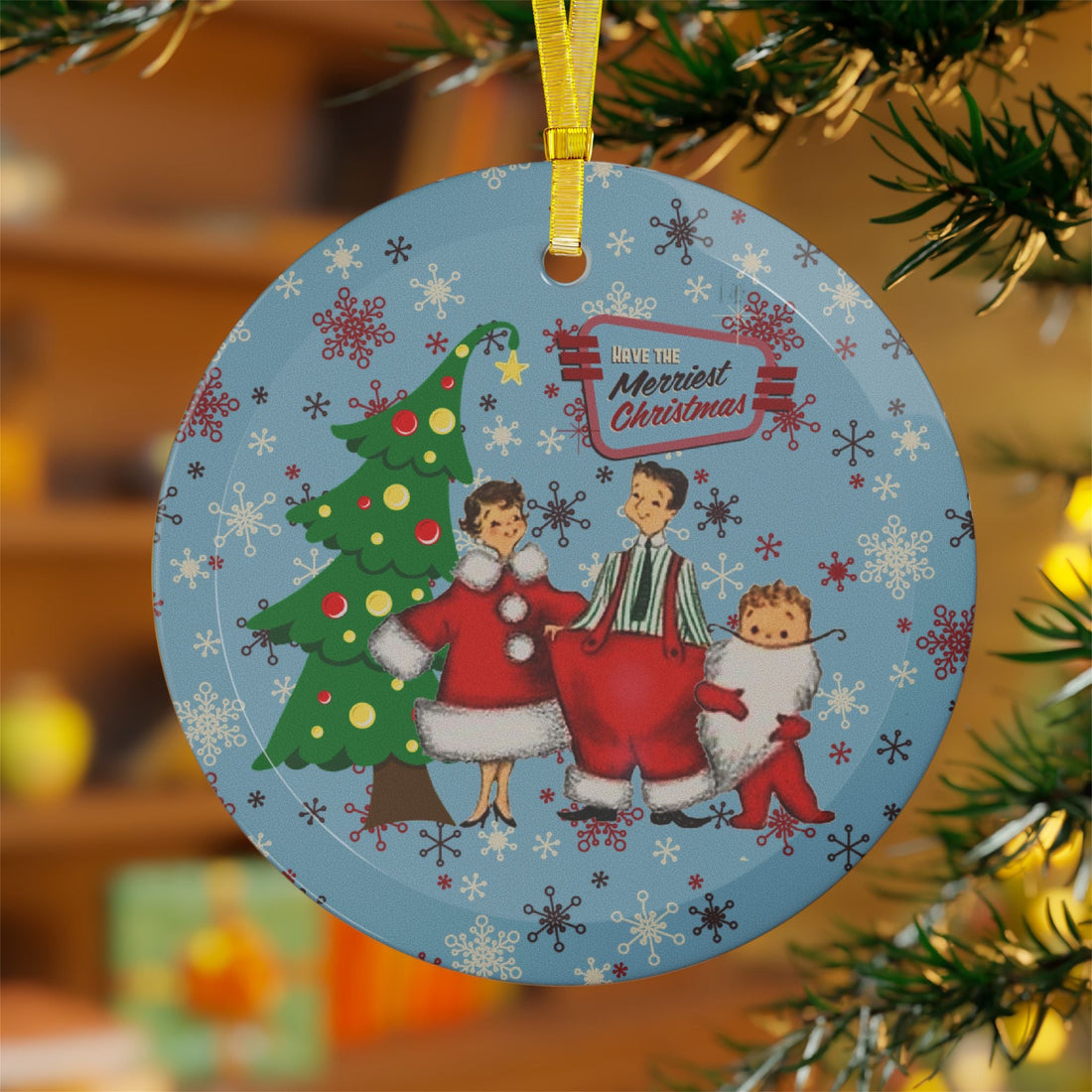 Kate McEnroe New York Retro Vintage Kitsch 50s Christmas Family Glass Ornament, Mid Century Modern Holiday Tree DecorationOrnaments10442427426221971278