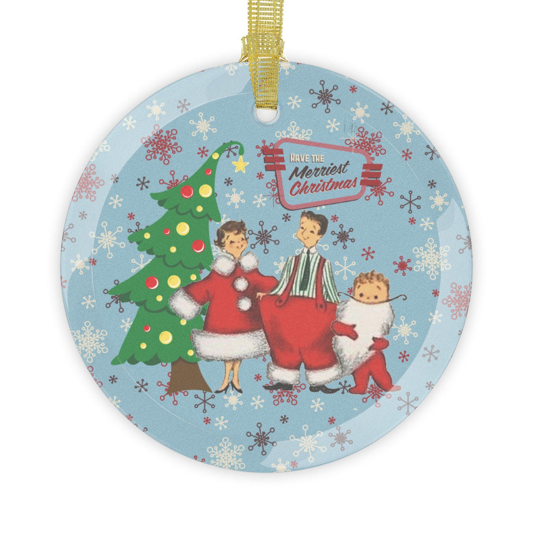 Kate McEnroe New York Retro Vintage Kitsch 50s Christmas Family Glass Ornament, Mid Century Modern Holiday Tree DecorationOrnaments11288643399177366433
