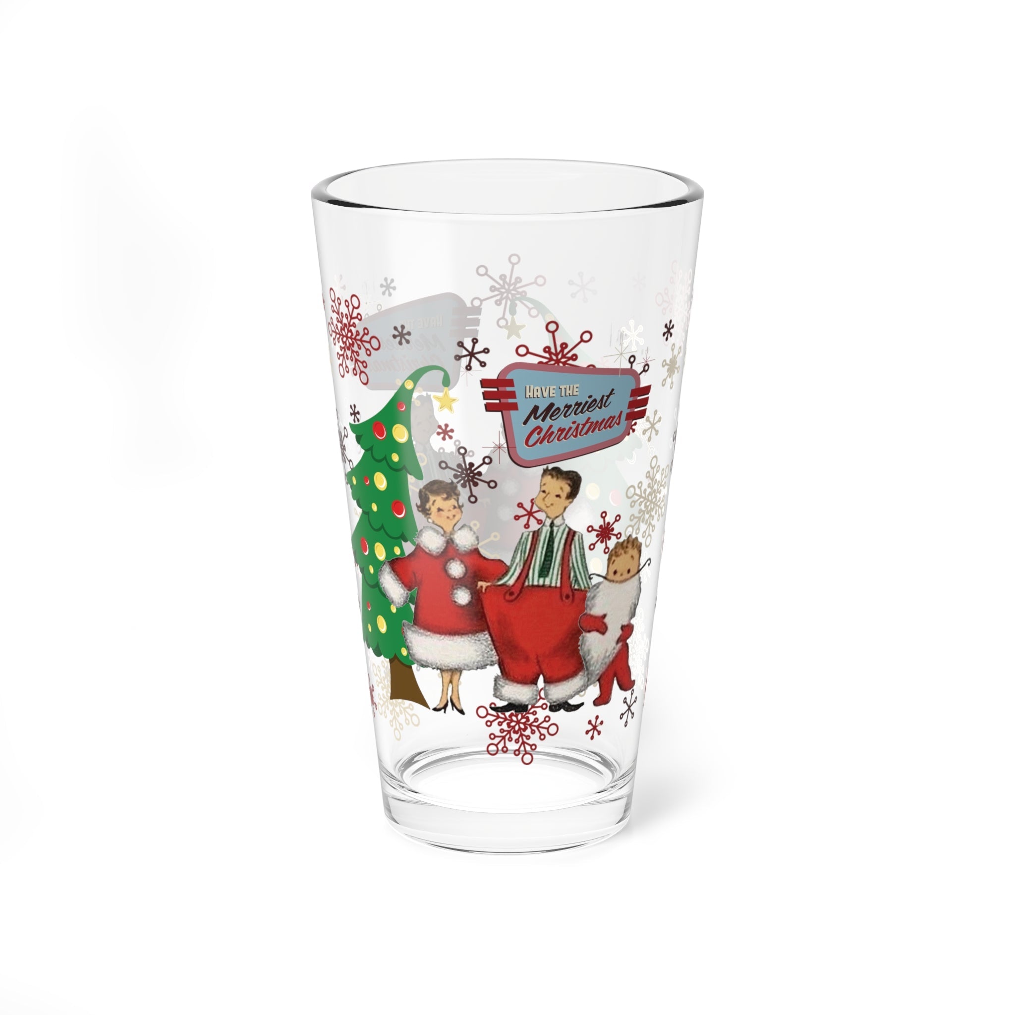 Kate McEnroe New York Retro Vintage Kitsch 50s Christmas Family Pint Glass, Mid Century Modern Holiday DrinkwarePint Glasses26647592722351753201