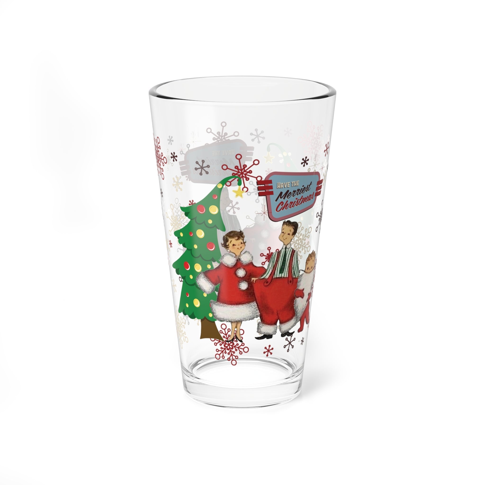 Kate McEnroe New York Retro Vintage Kitsch 50s Christmas Family Pint Glass, Mid Century Modern Holiday DrinkwarePint Glasses26647592722351753201