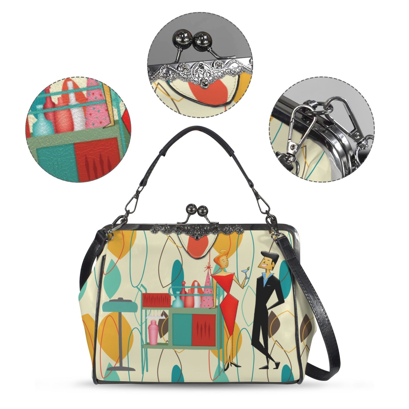 Kate McEnroe New York Retro Vintage Kitsch 50s Cocktail Lounge Kisslock Purse, Mid Century Modern CrossbodyCrossbody BagsD3187057