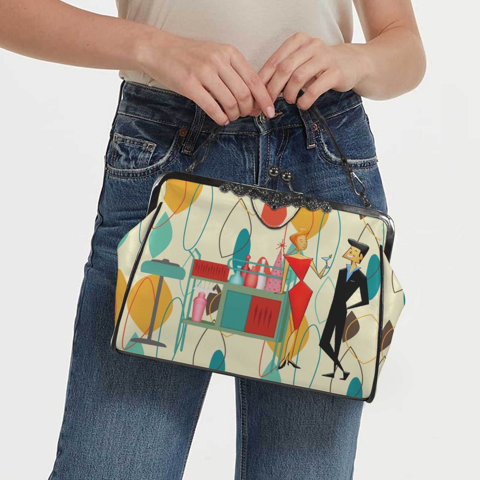 Kate McEnroe New York Retro Vintage Kitsch 50s Cocktail Lounge Kisslock Purse, Mid Century Modern CrossbodyCrossbody BagsD3187057