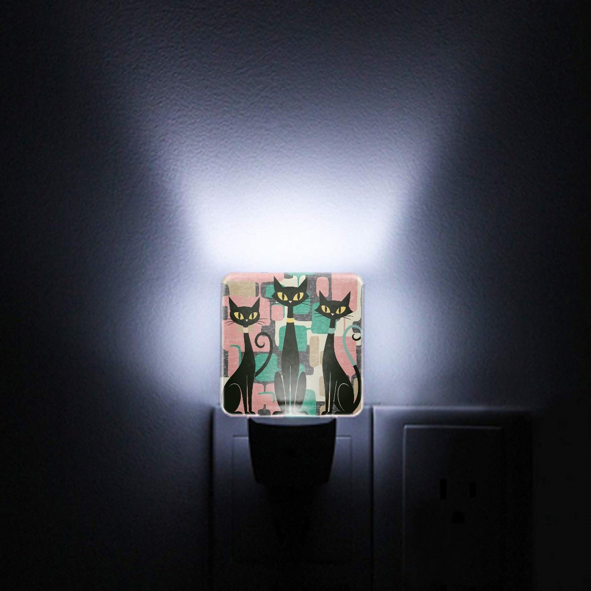 Kate McEnroe New York Retro Vintage Kitsch Atomic Cat Geometric Pink, Mink Night Light SetNight Lightss1MmCt5rhd