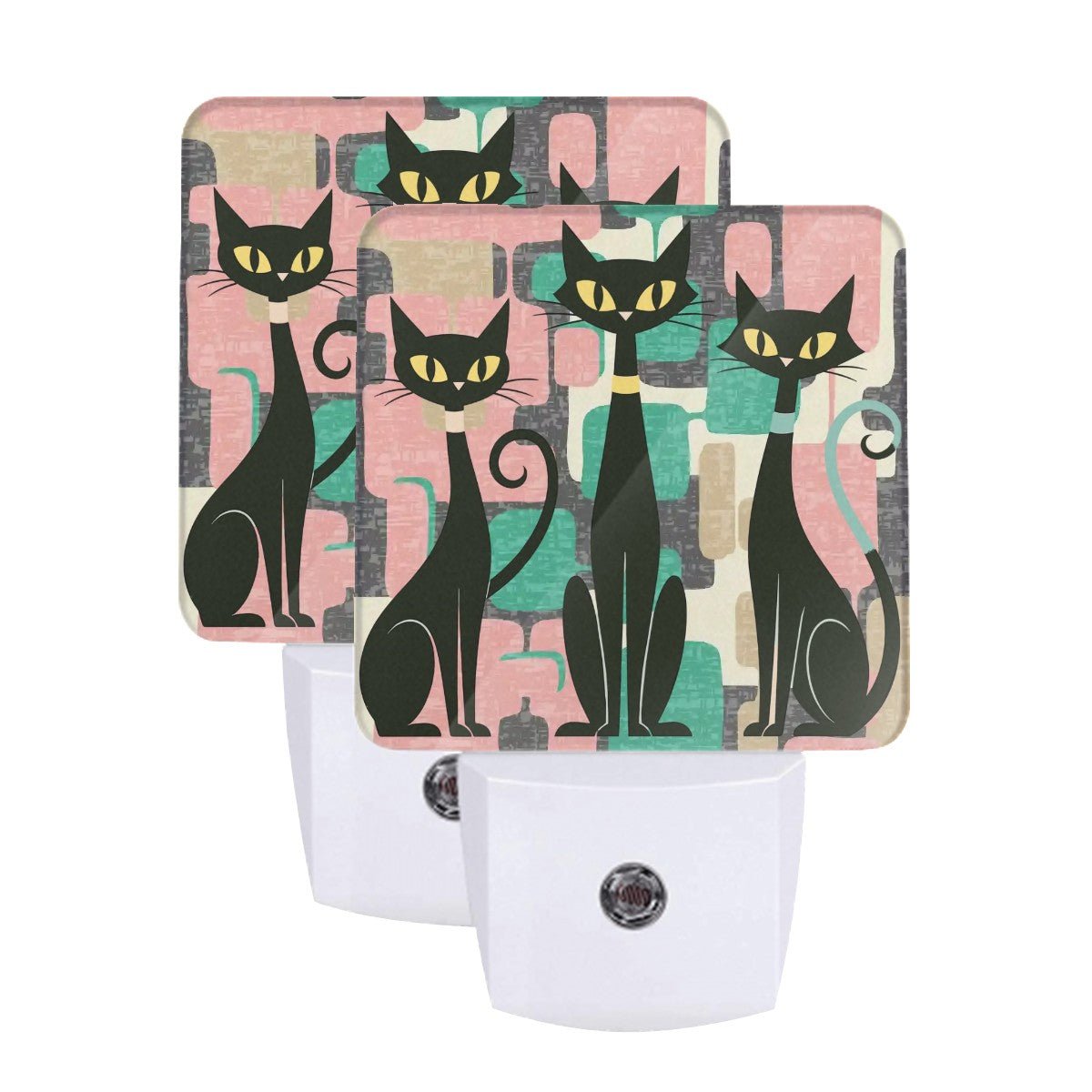 Kate McEnroe New York Retro Vintage Kitsch Atomic Cat Geometric Pink, Mink Night Light SetNight Lightss1MmCt5rhd
