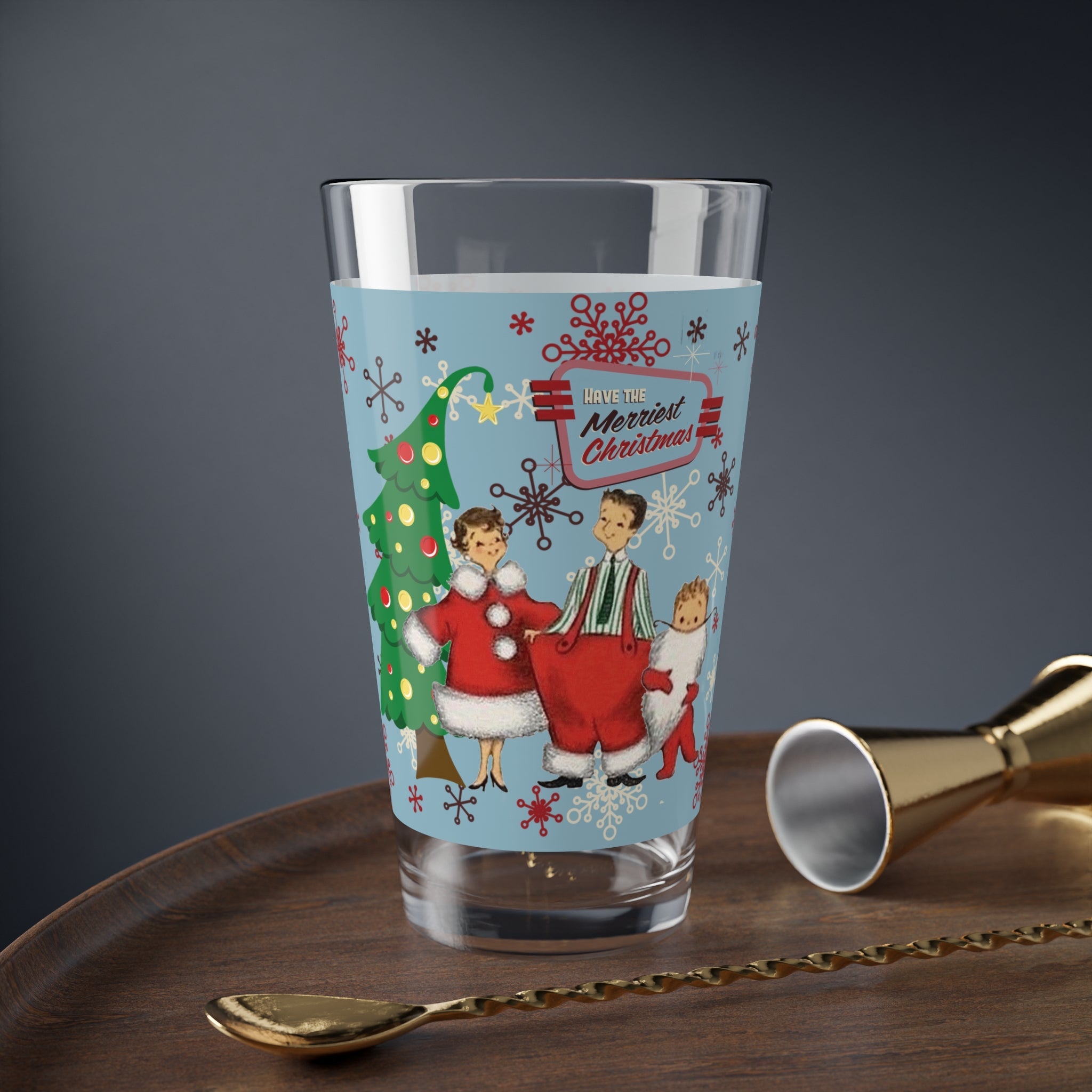 Kate McEnroe New York Retro Vintage Kitsch Christmas Family Pint Glass, Mid Century Modern 50s Holiday DrinkwarePint Glasses31489918442532513200
