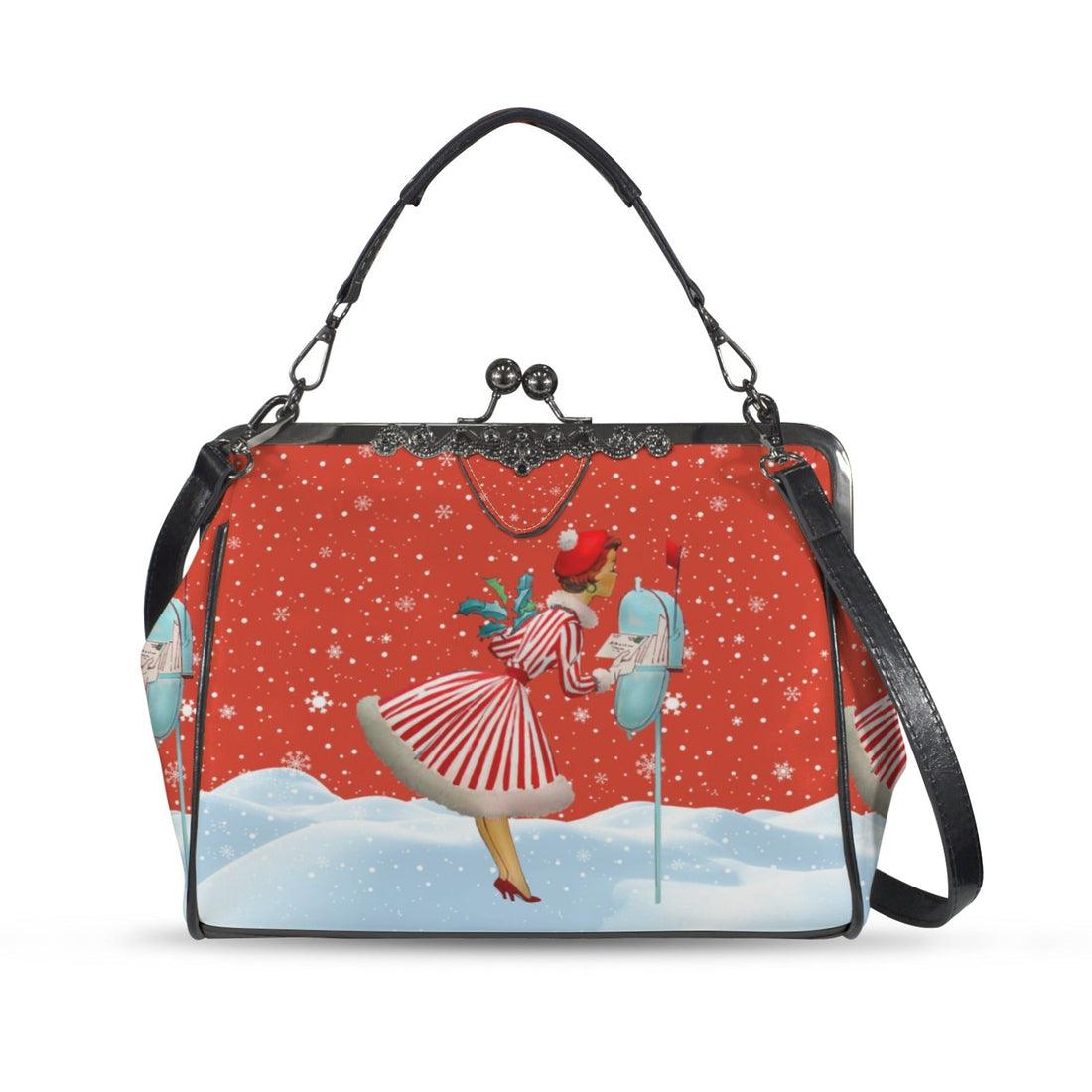 Kate McEnroe New York Retro Vintage Kitsch Christmas Kiss Lock Crossbody Bag, Mid Century Modern 1950s PurseCrossbody BagsD3282517
