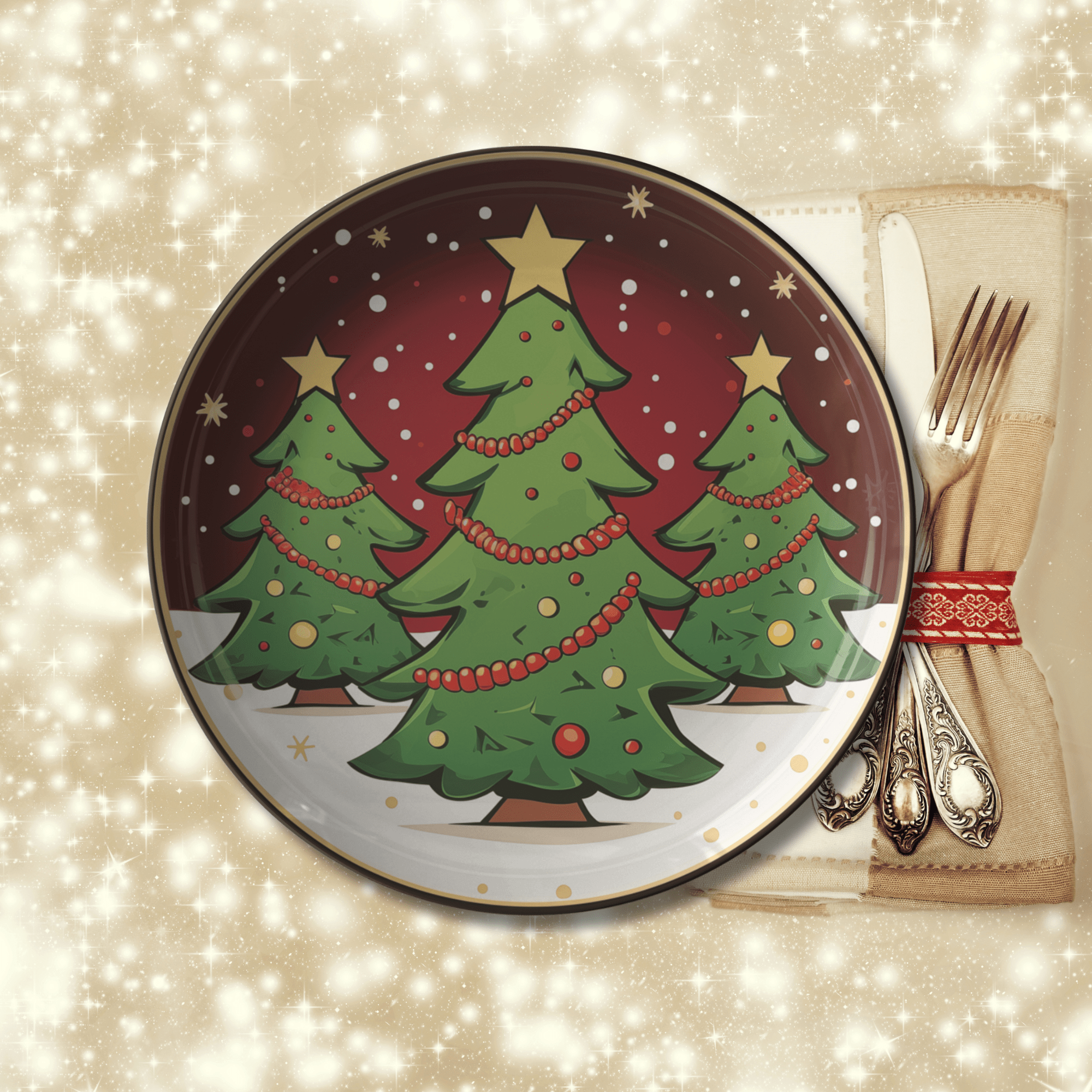Kate McEnroe New York Retro Vintage Kitsch Christmas Tree Plate, Mid Century Modern Holiday DinnerwareDinner Plates