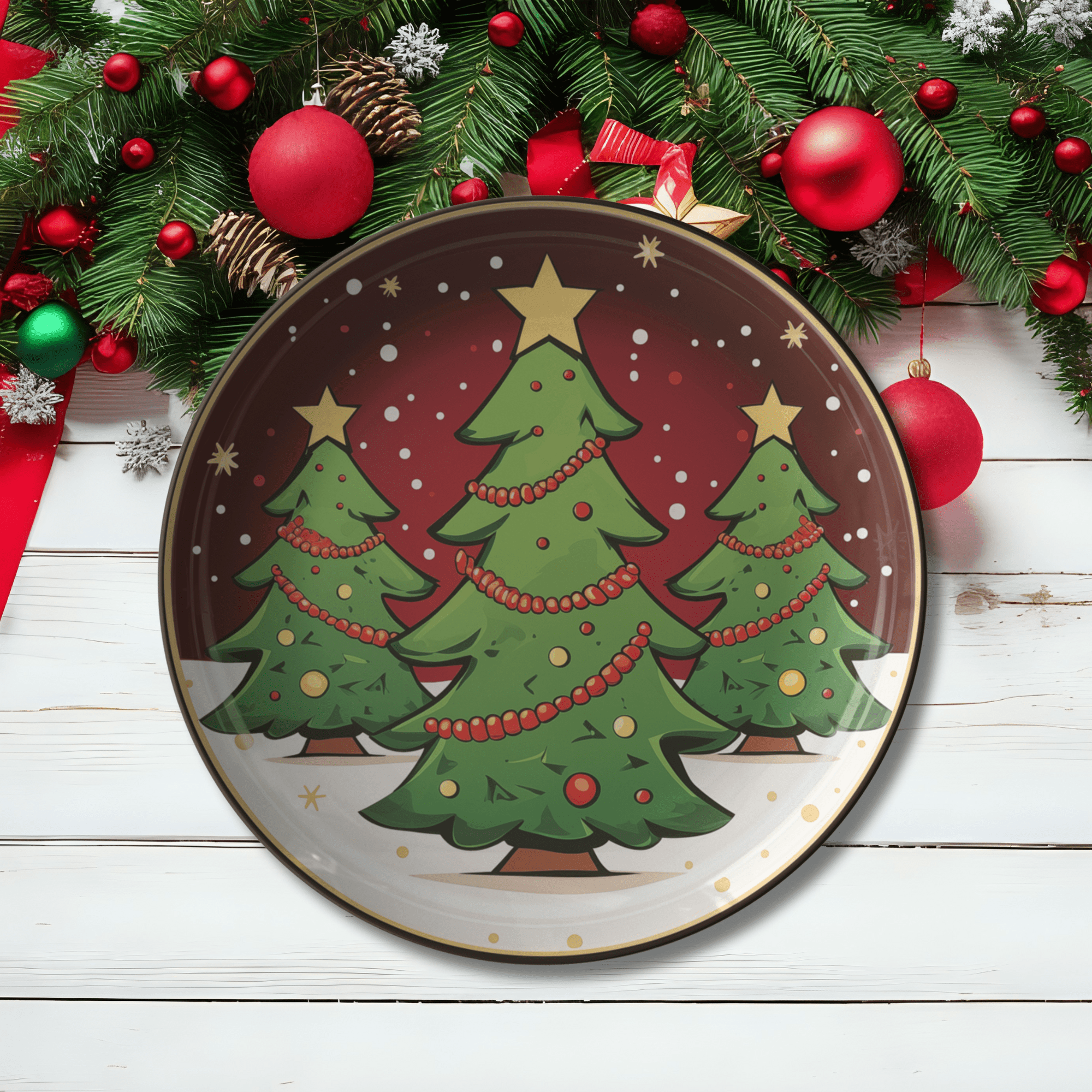 Kate McEnroe New York Retro Vintage Kitsch Christmas Tree Plate, Mid Century Modern Holiday DinnerwareDinner Plates