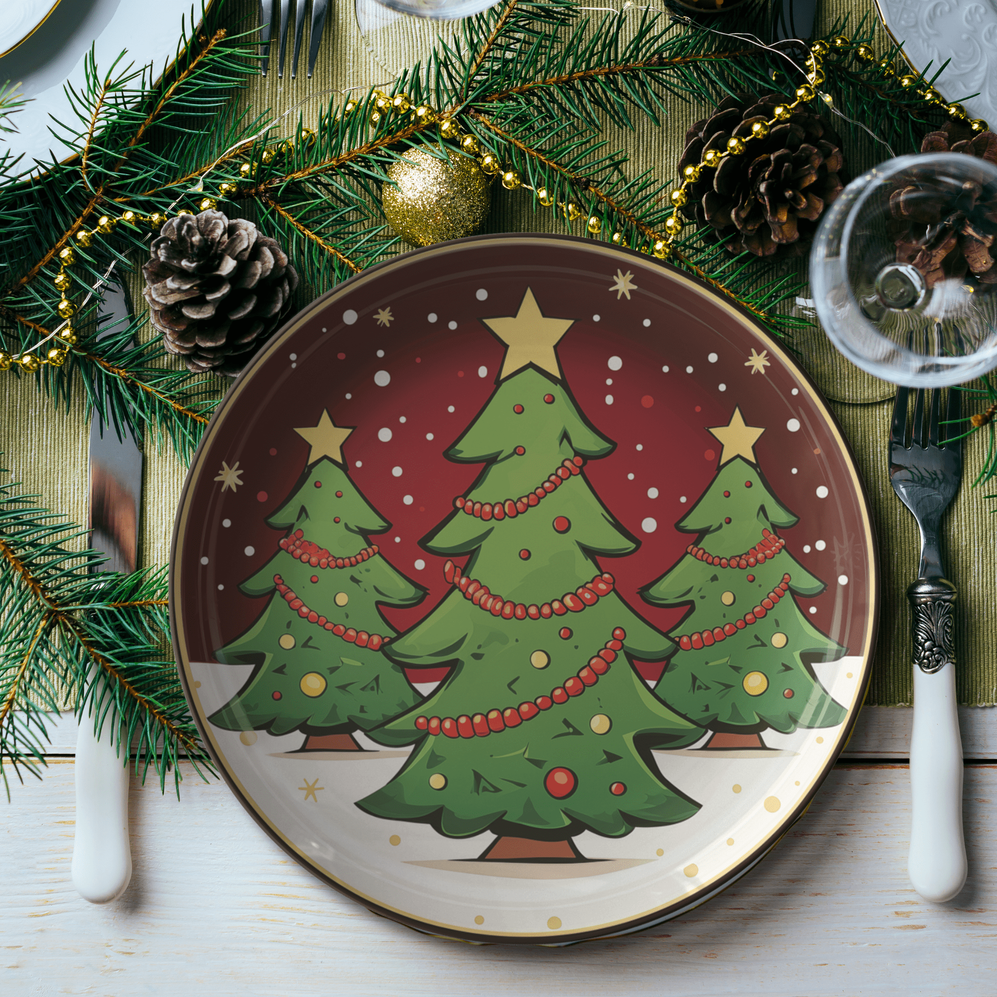 Kate McEnroe New York Retro Vintage Kitsch Christmas Tree Plate, Mid Century Modern Holiday DinnerwareDinner Plates