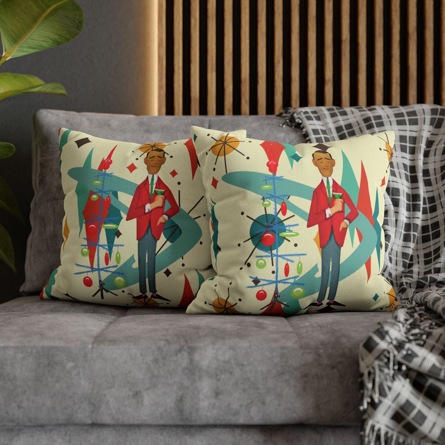 Kate McEnroe New York Retro Vintage Kitsch MCM Christmas Holiday Pillow CoverThrow Pillow Covers31954214882684127652