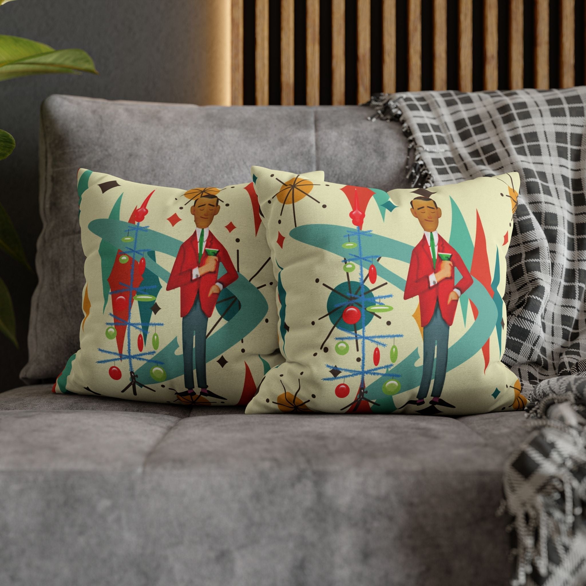 Kate McEnroe New York Retro Vintage Kitsch MCM Christmas Holiday Pillow CoverThrow Pillow Covers31954214882684127652