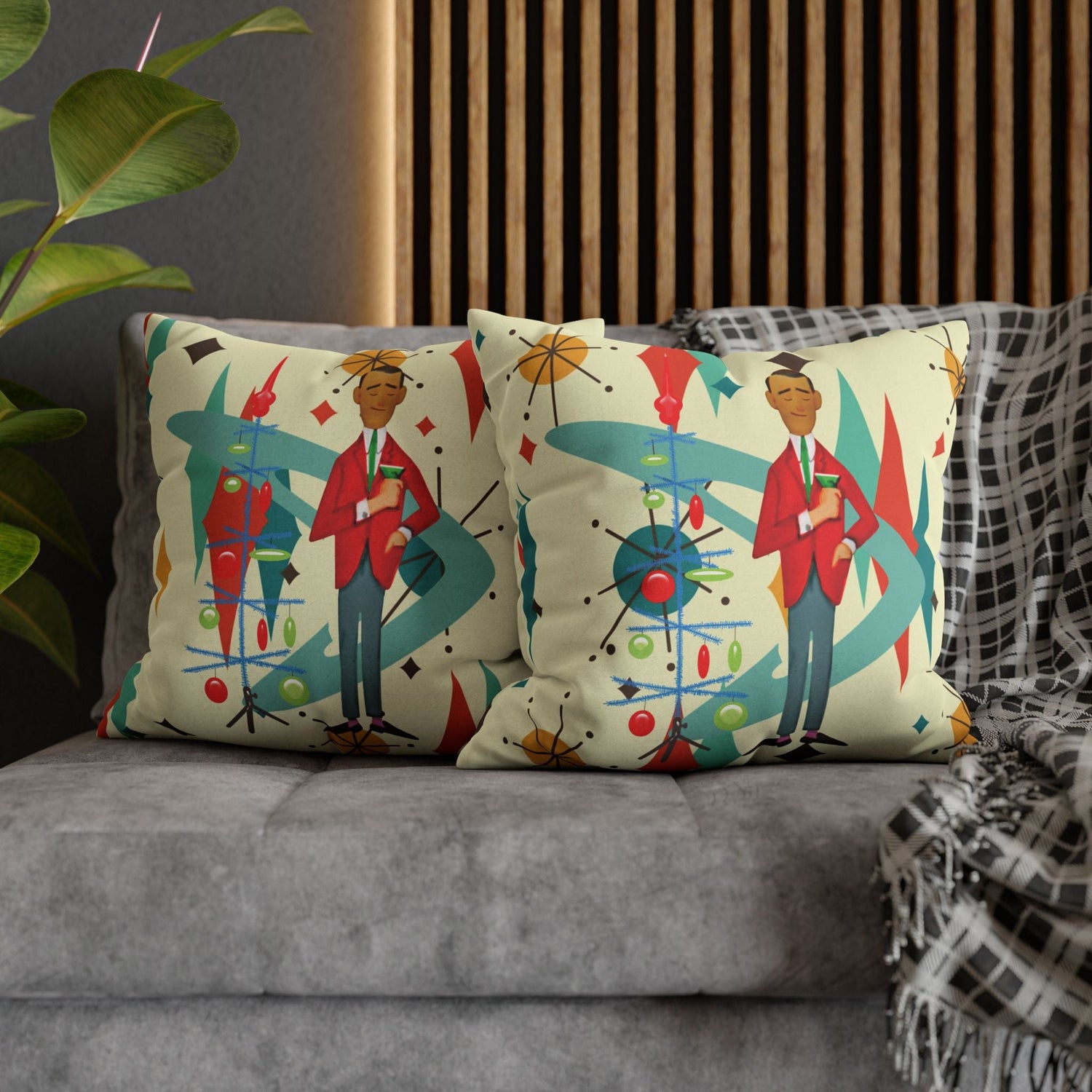 Kate McEnroe New York Retro Vintage Kitsch MCM Christmas Holiday Pillow CoverThrow Pillow Covers31954214882684127652