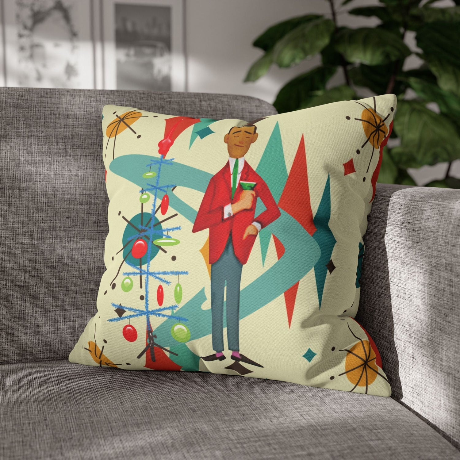 Kate McEnroe New York Retro Vintage Kitsch MCM Christmas Holiday Pillow CoverThrow Pillow Covers31954214882684127652